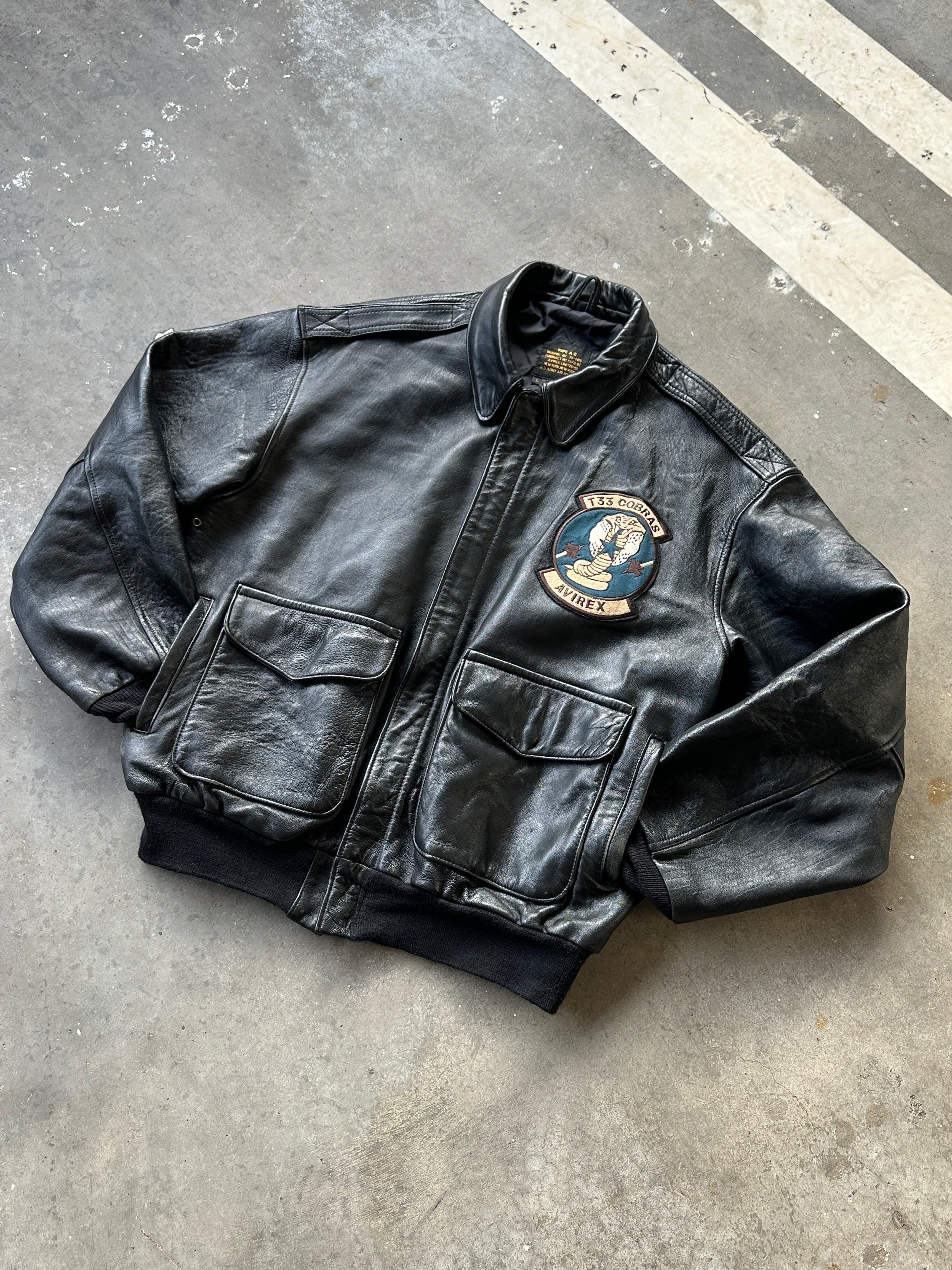 Vintage Avirex A-2 Cobras Zip Up Leather Jacket (L)