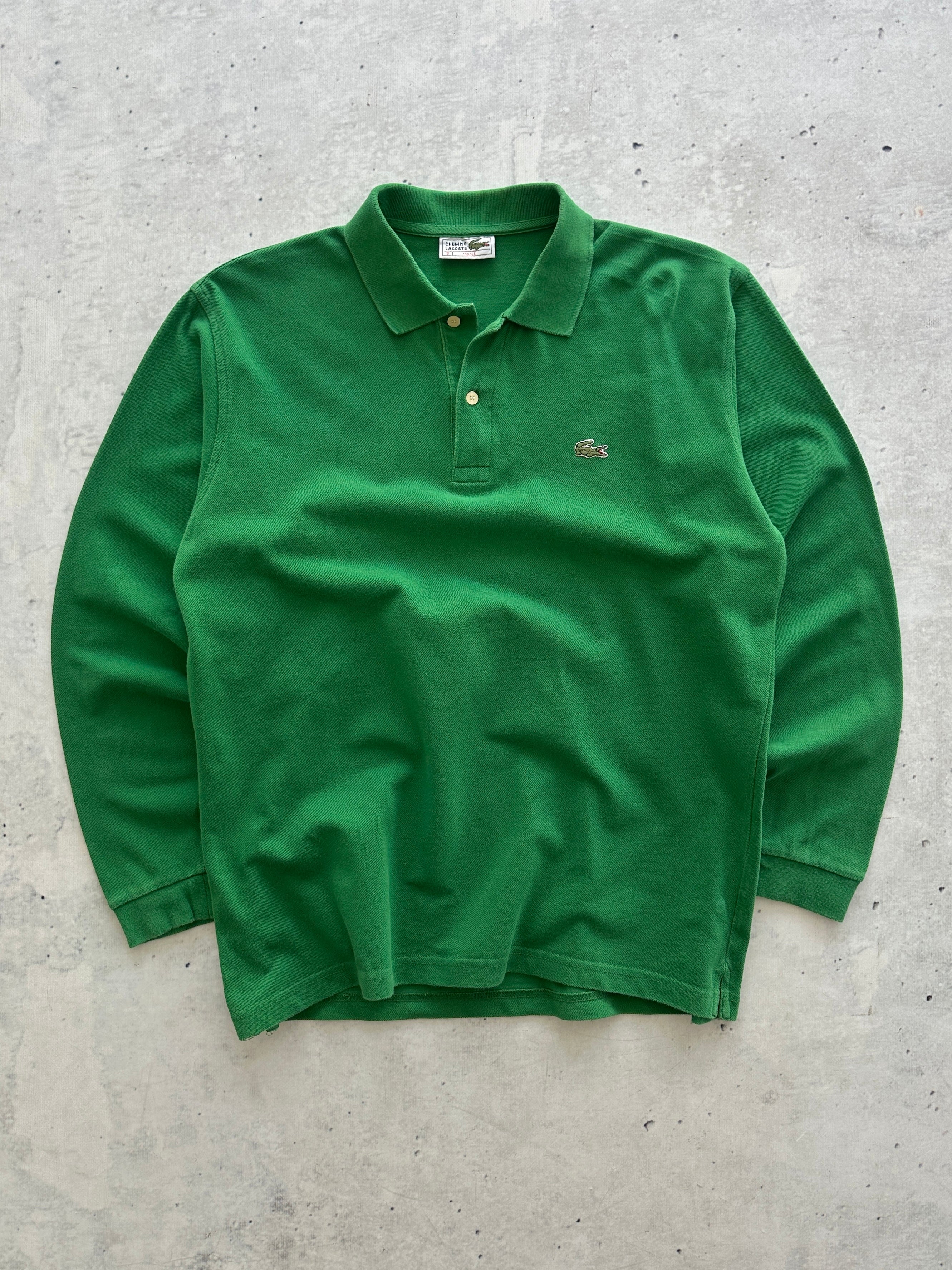 80's Chemise Lacoste heavyweight Long Sleeve Polo Shirt (L)
