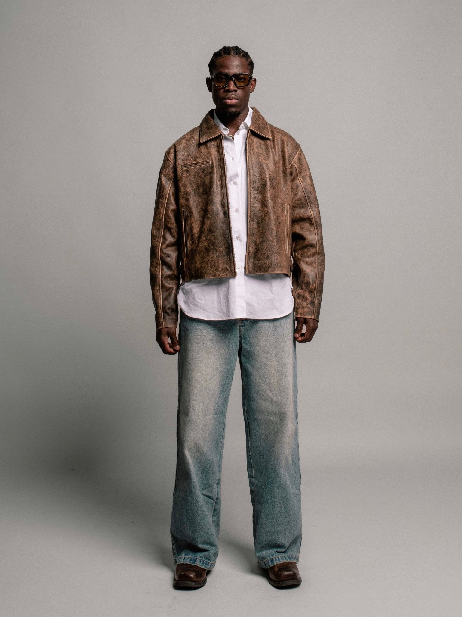 Everyday Boxy Leather Jacket - Brown