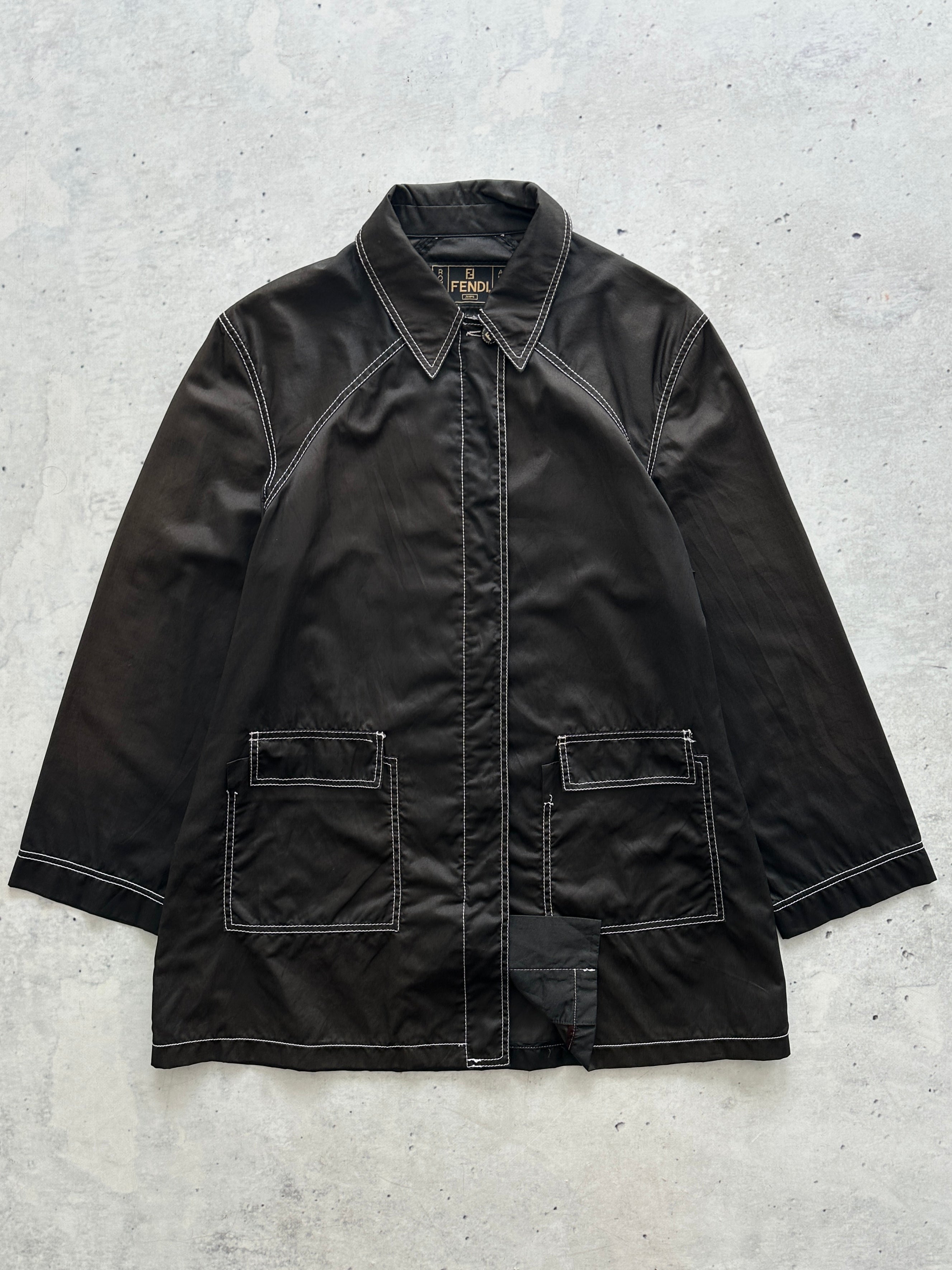 Vintage Fendi Roma Contrast Stitch Zip Up Coat (Women's M)