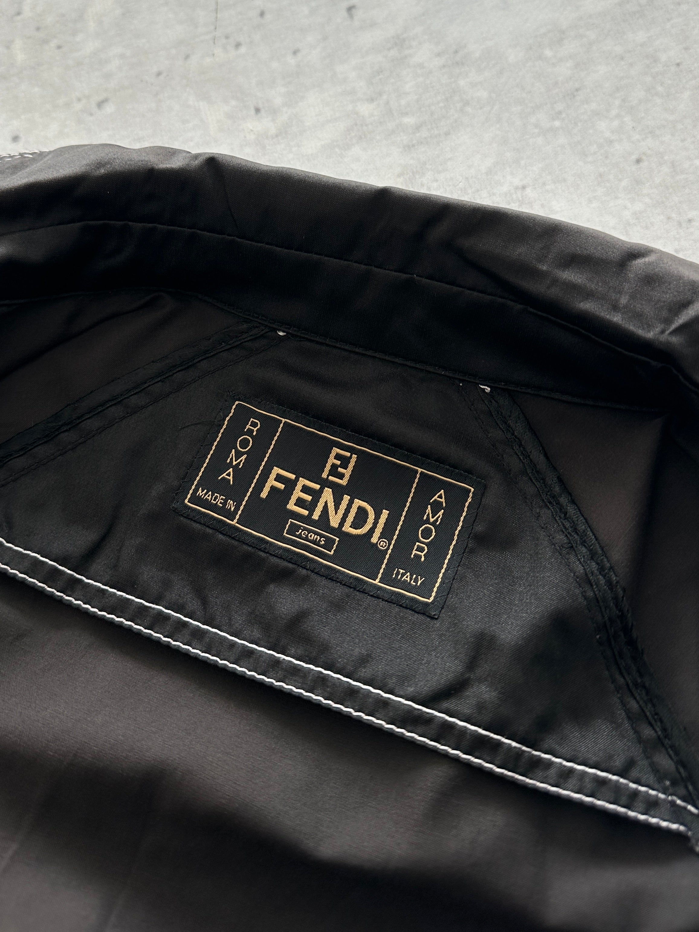 Vintage Fendi Roma Contrast Stitch Zip Up Coat (Women's M)