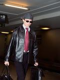 The 90s Cut Leather Jacket - Solid Black