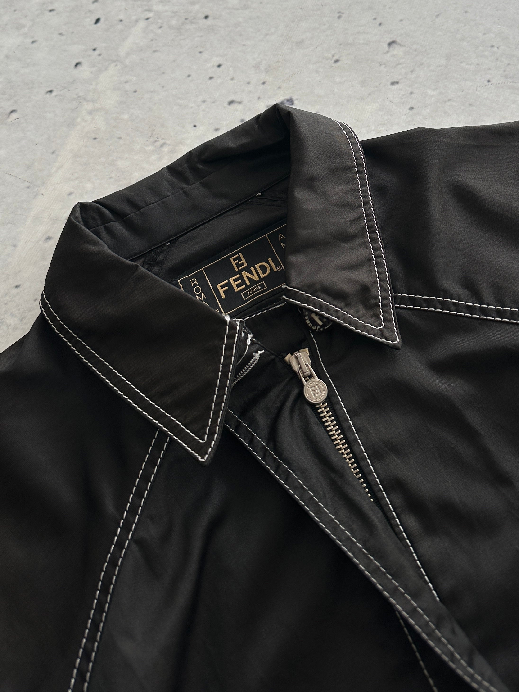 Vintage Fendi Roma Contrast Stitch Zip Up Coat (Women's M)