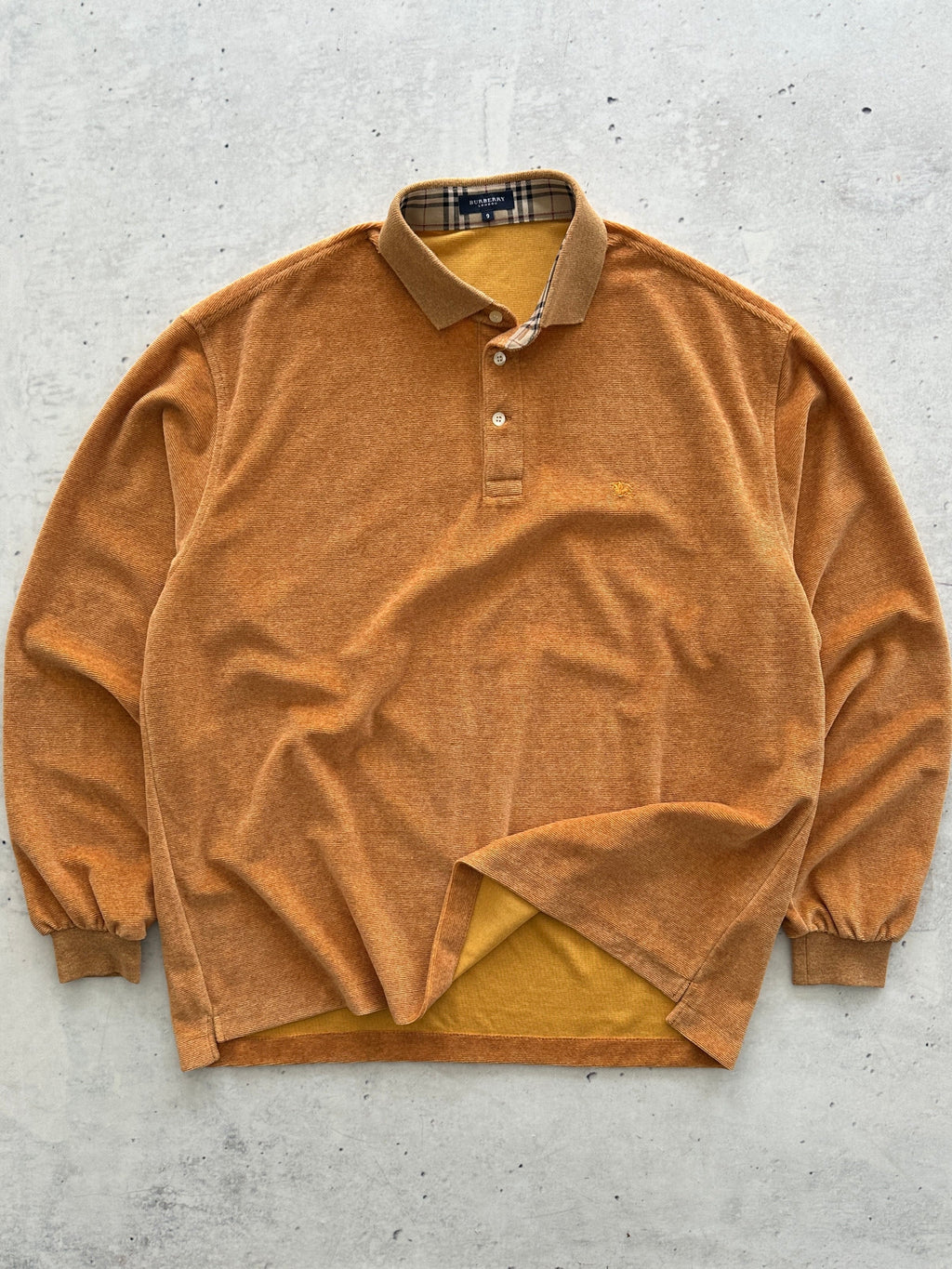 00's Burberry Nova Check Towelling Long Sleeve Polo Shirt (XL)