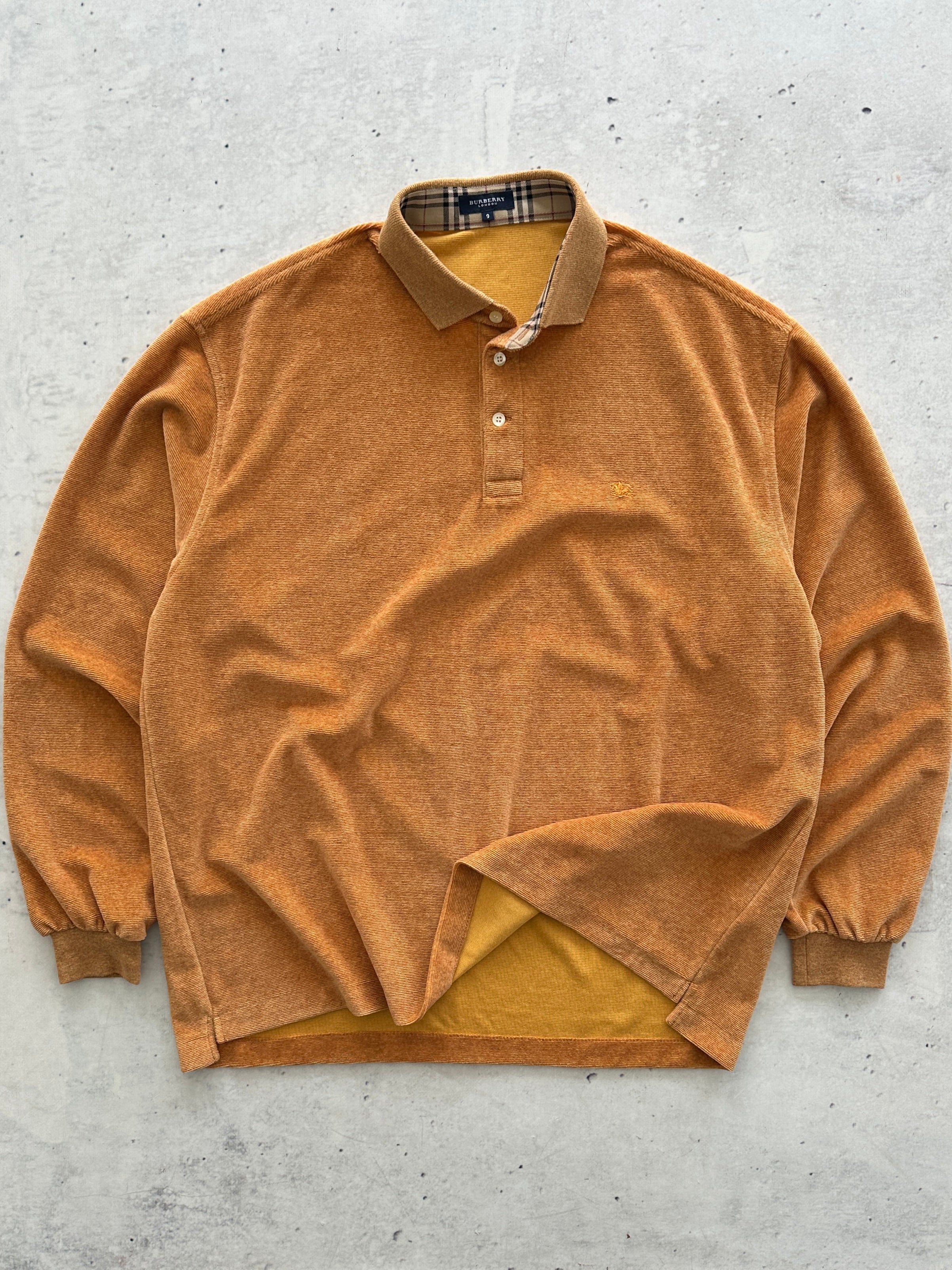 00's Burberry Nova Check Towelling Long Sleeve Polo Shirt (XL)