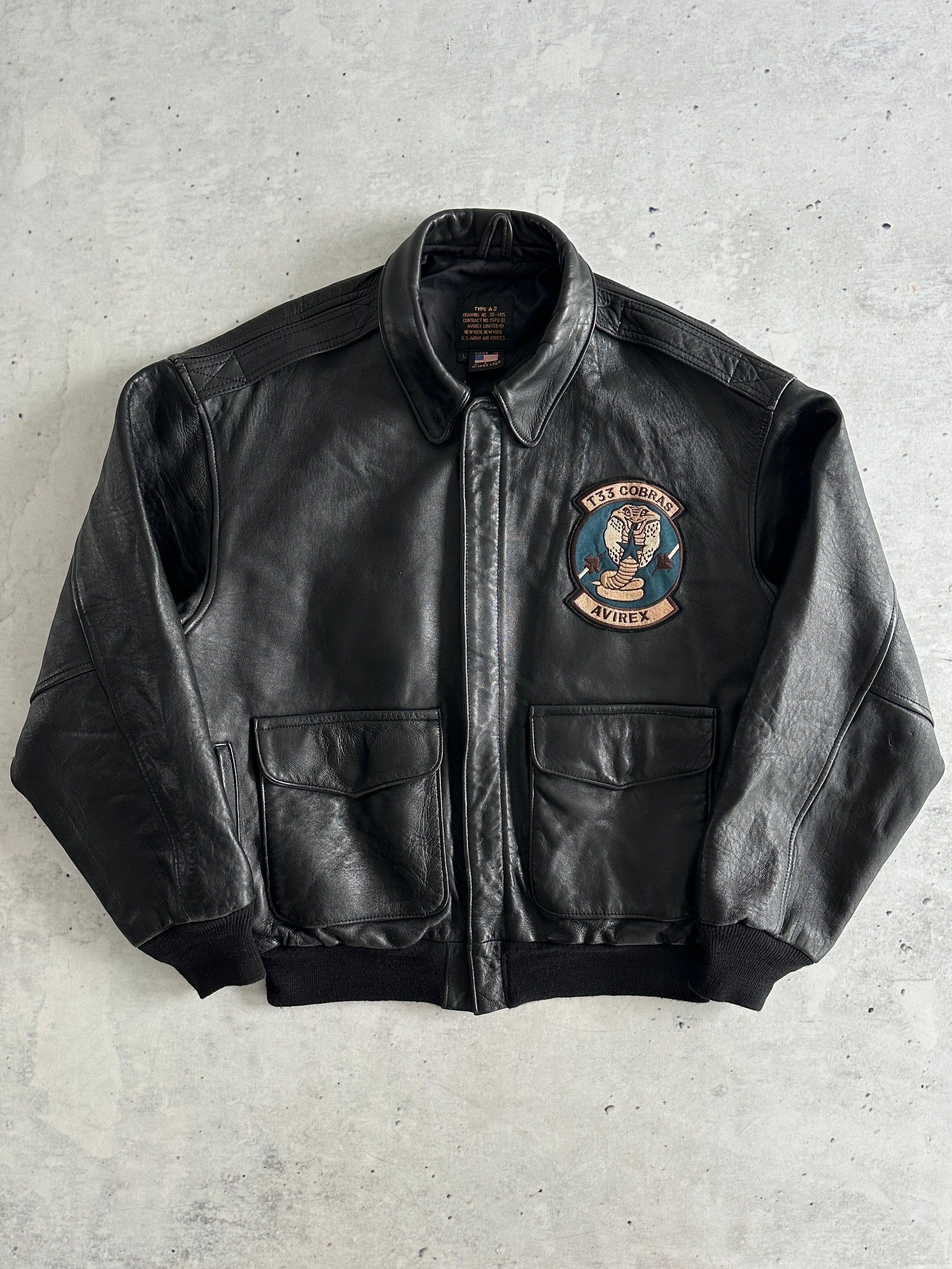 Vintage Avirex A-2 Cobras Zip Up Leather Jacket (L)
