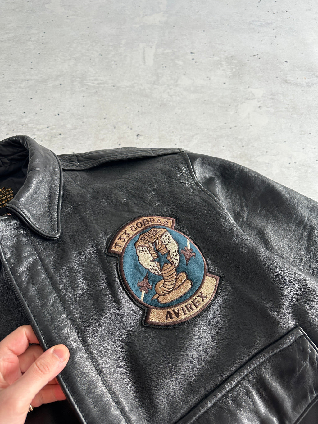 Vintage Avirex A-2 Cobras Zip Up Leather Jacket (L)