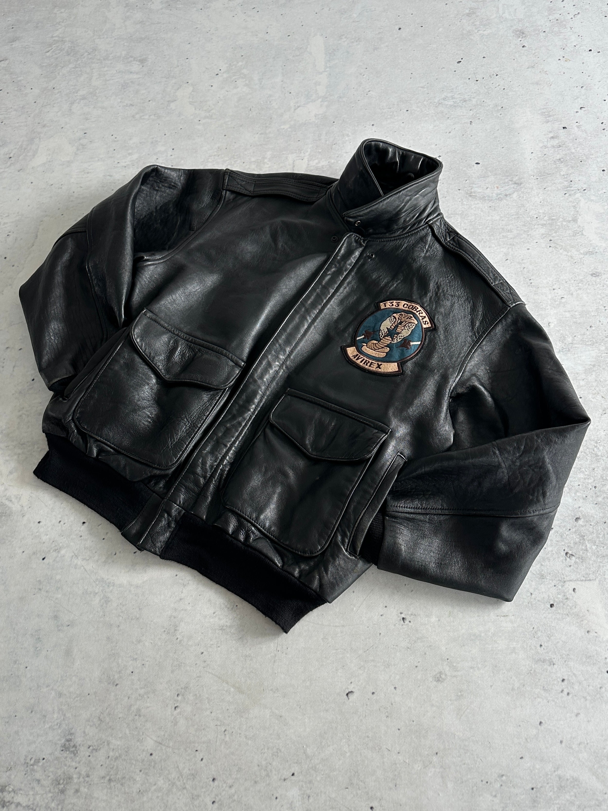 Vintage Avirex A-2 Cobras Zip Up Leather Jacket (L)