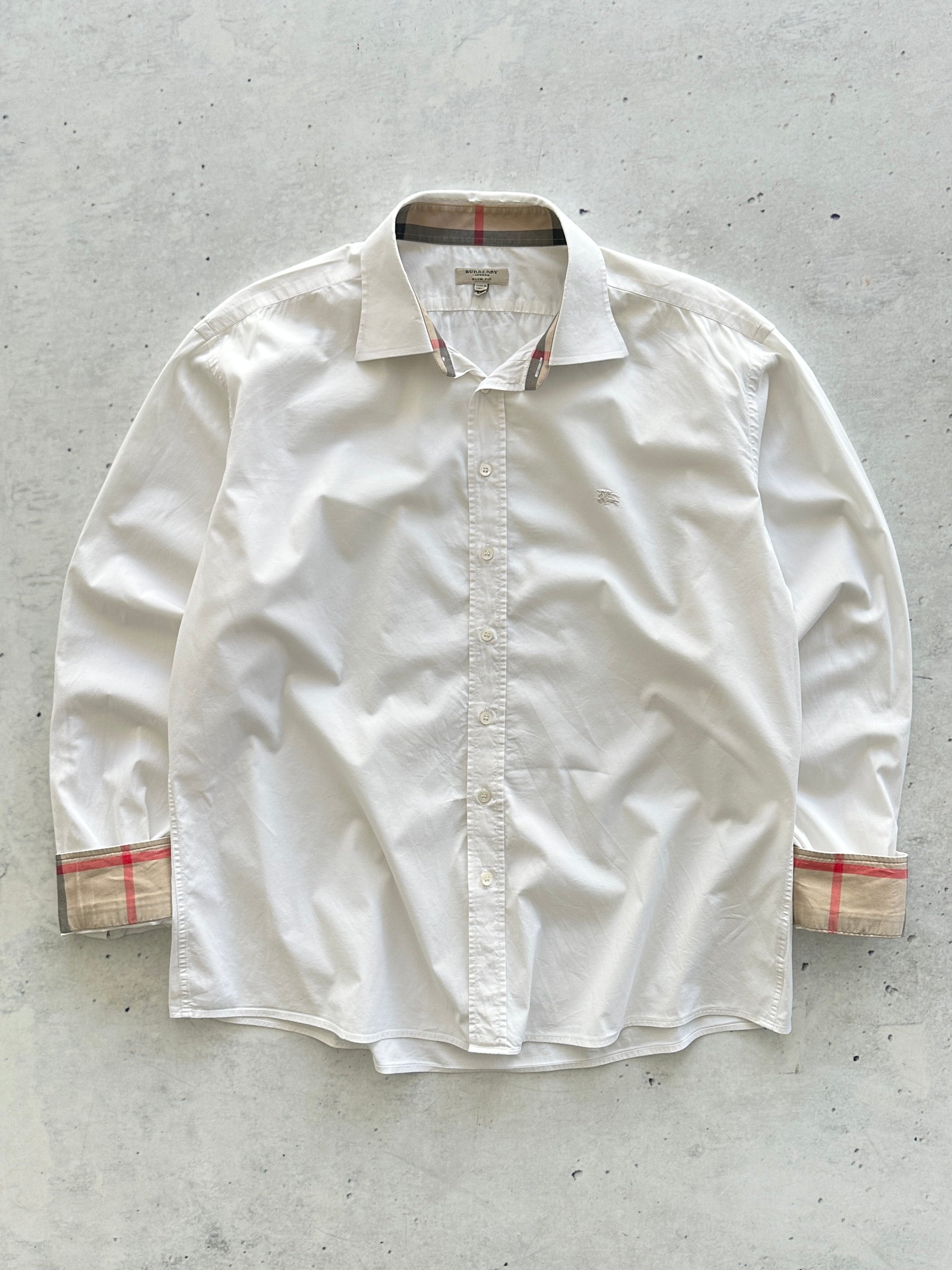 00's Burberry oxford white Nova Check Long Sleeve Shirt (XL)