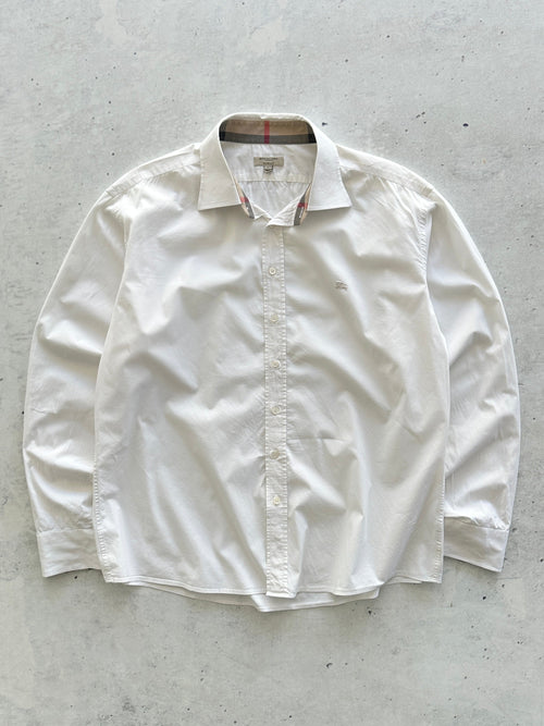 00's Burberry oxford white Nova Check Long Sleeve Shirt (XL)