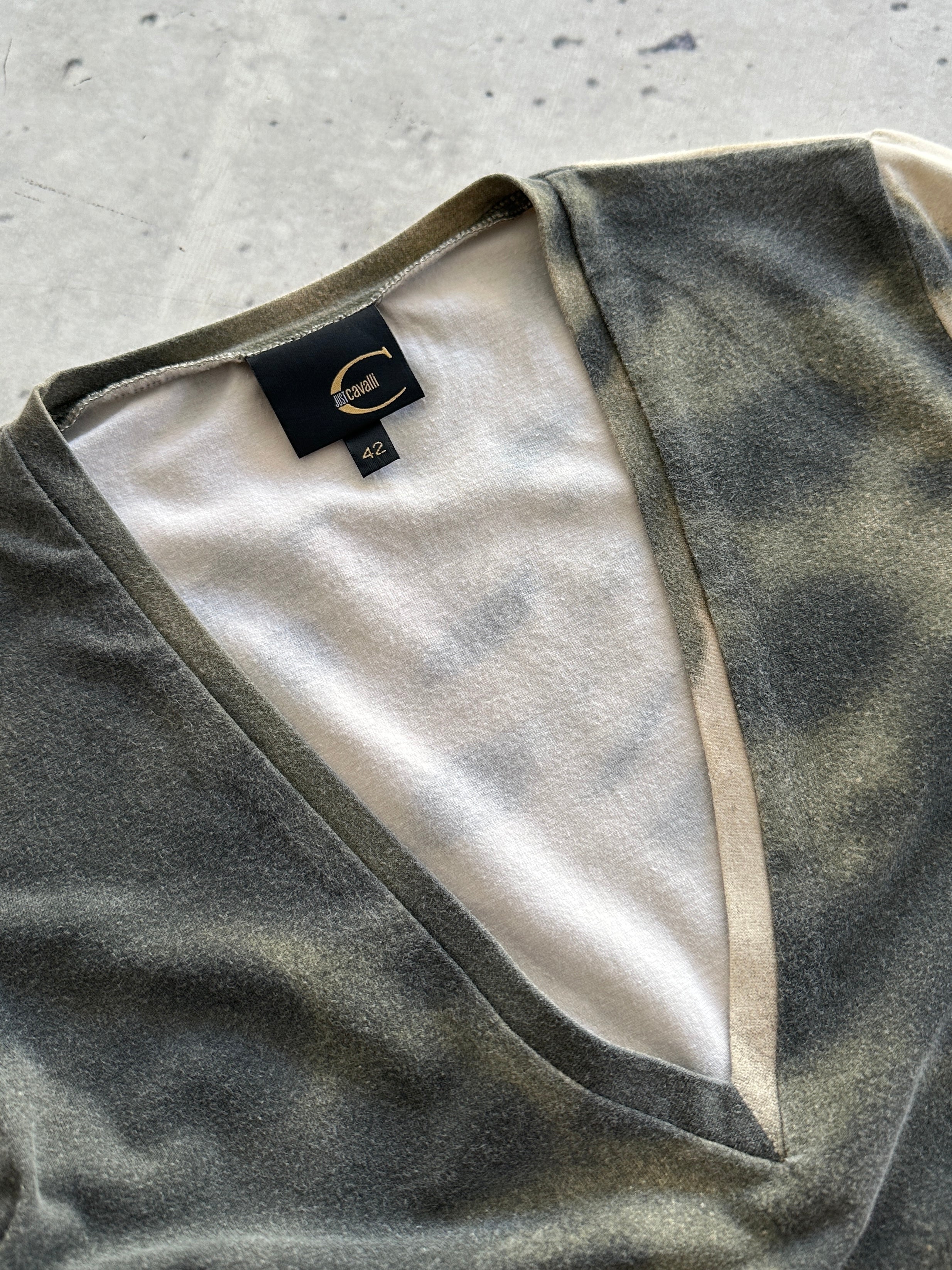 00's Just Cavalli V Neck Long Sleeve Top (Women's M)