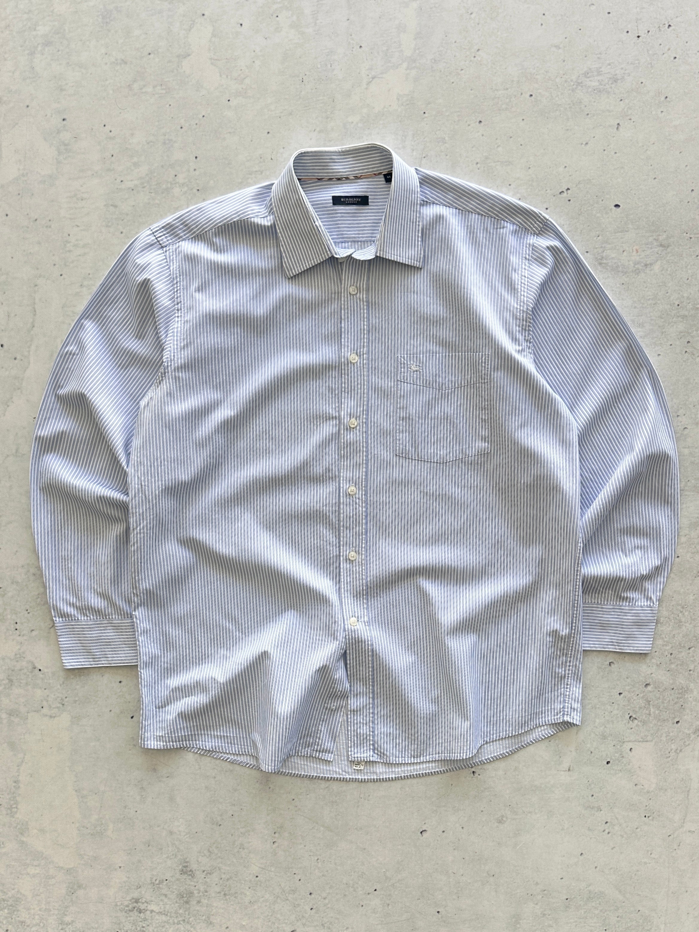 00's Burberry Vertical Stripe Long Sleeve Shirt (XL)