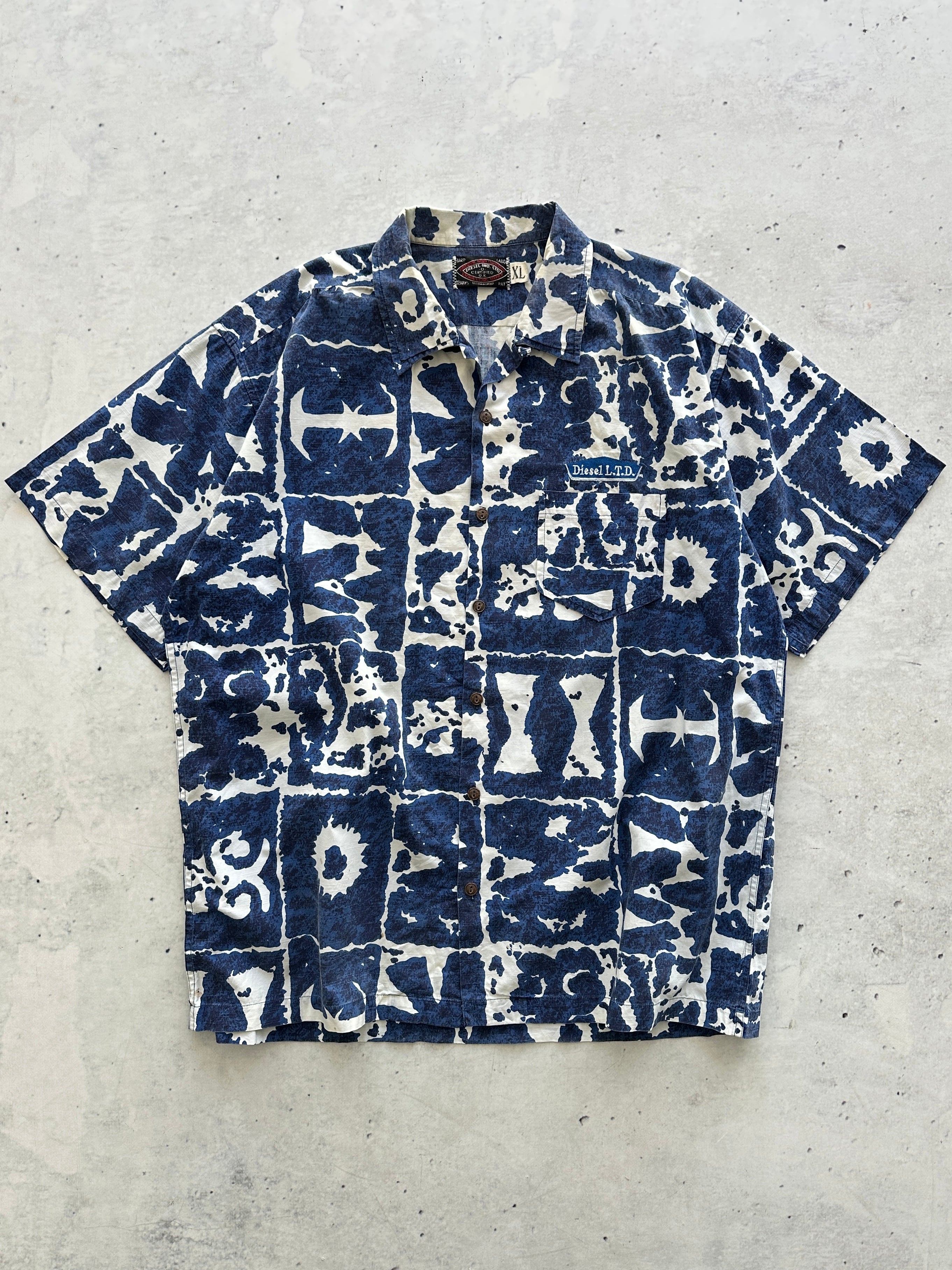 90's Diesel Embroidered Logo Patterned Shirt (XL)
