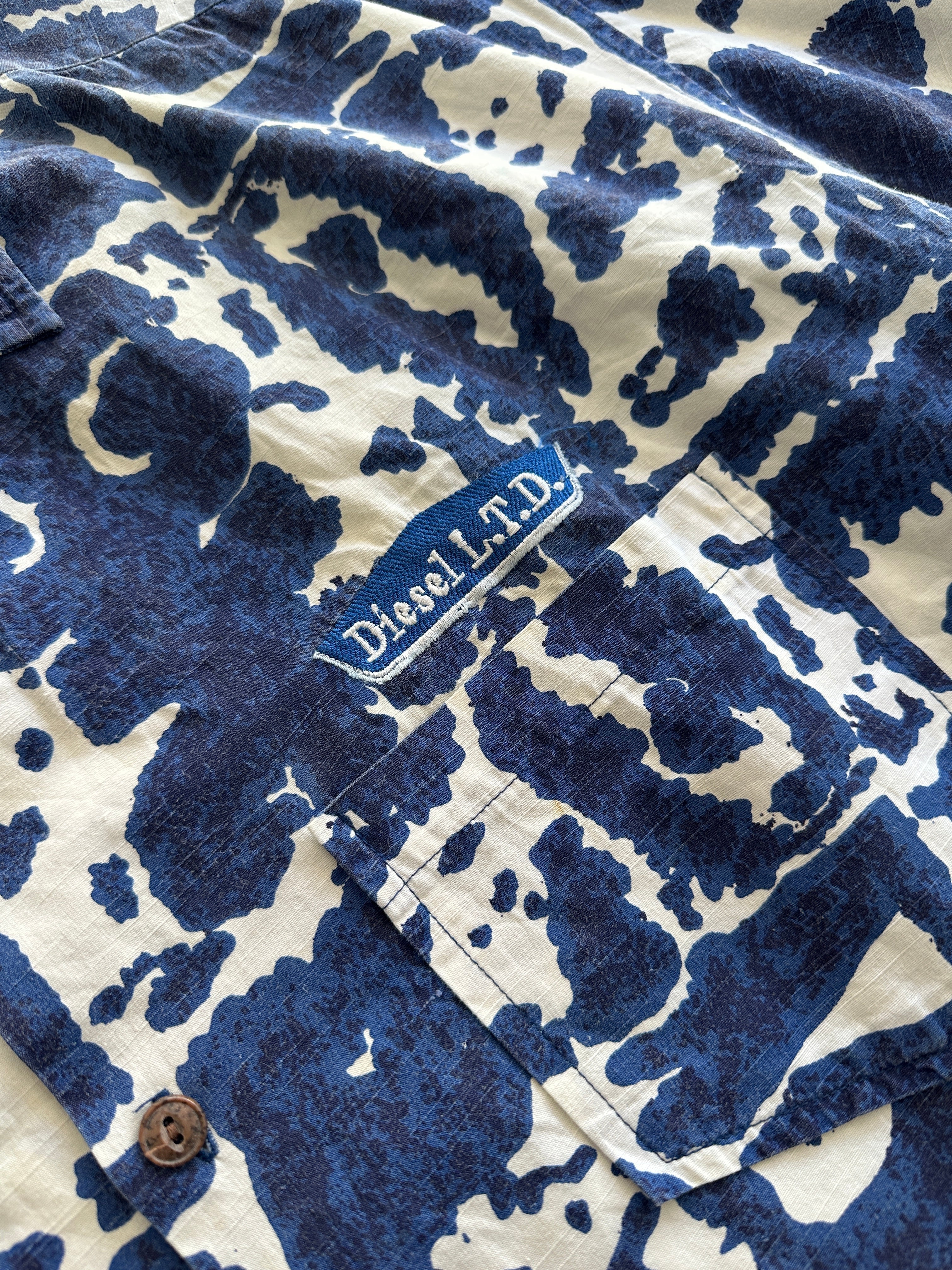 90's Diesel Embroidered Logo Patterned Shirt (XL)