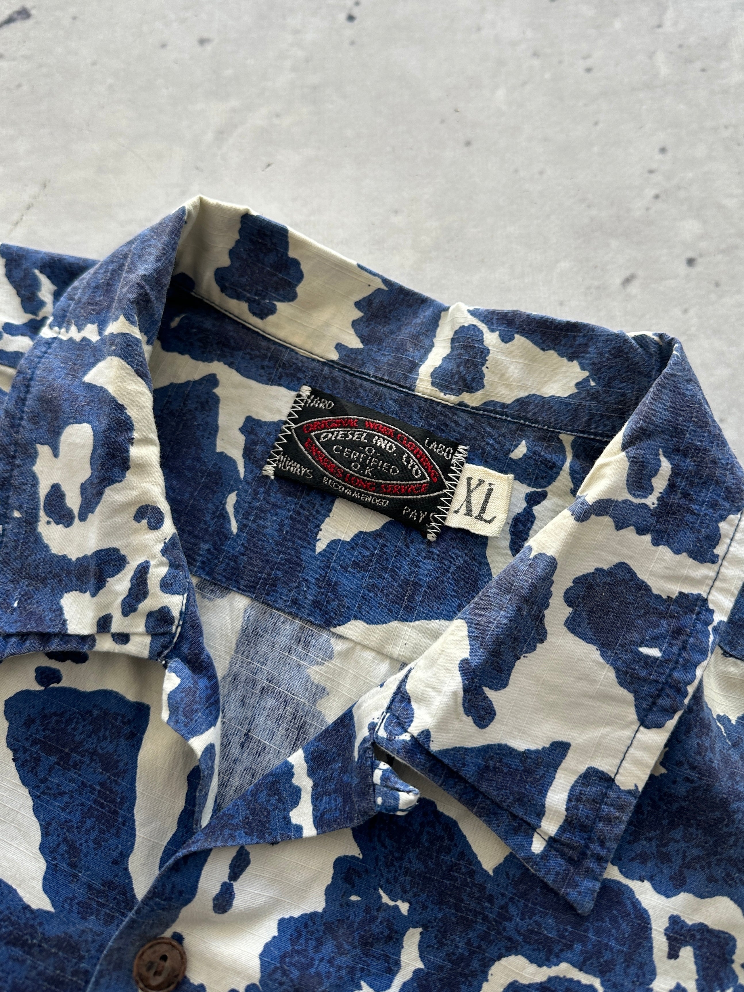 90's Diesel Embroidered Logo Patterned Shirt (XL)