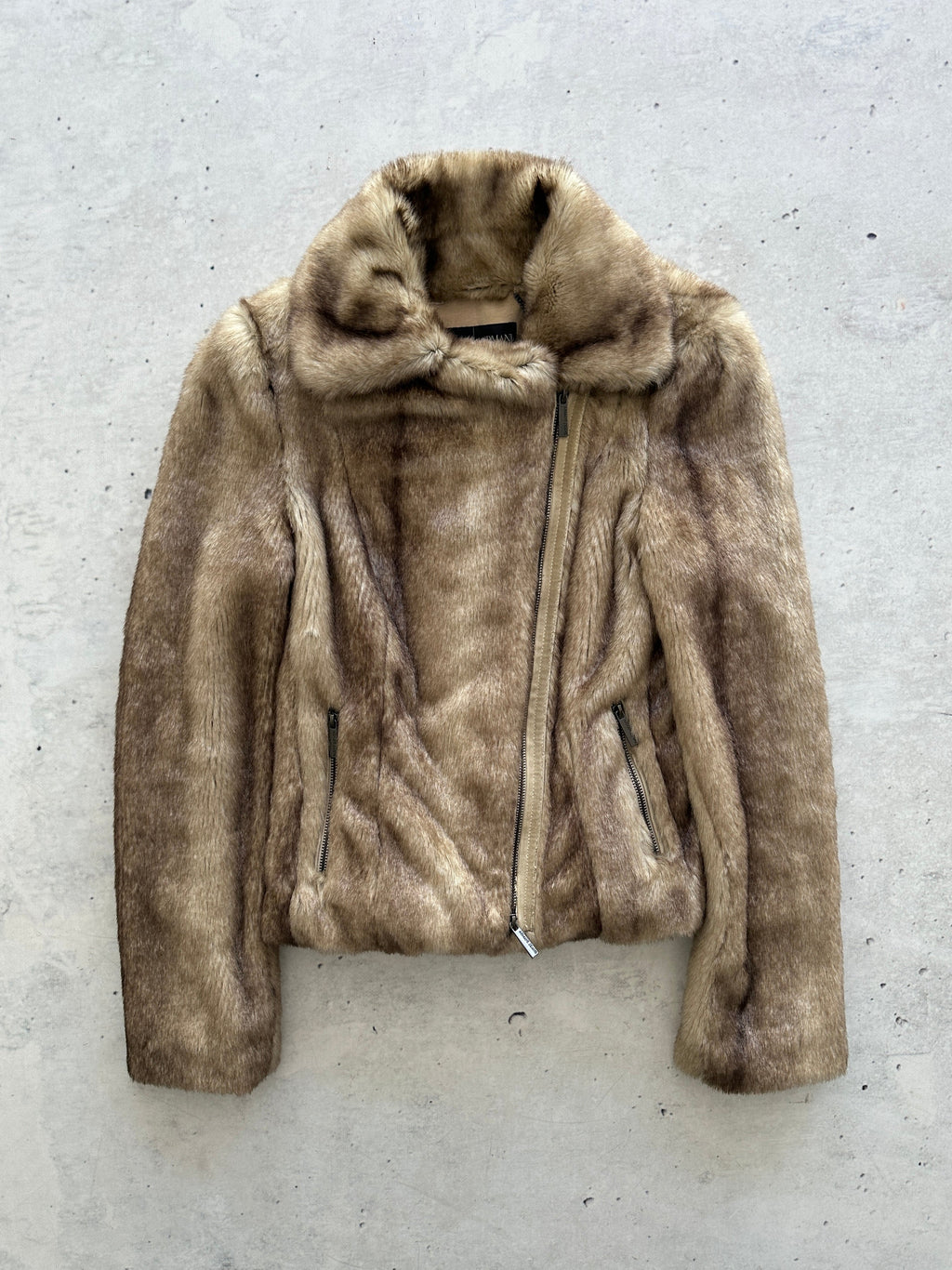 00's Armani Jeans Y2K Faux Fur Zip Up Jacket (Women's XS)