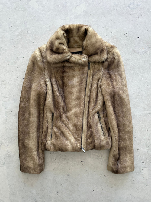 00's Armani Jeans Y2K Faux Fur Zip Up Jacket (Women's XS)