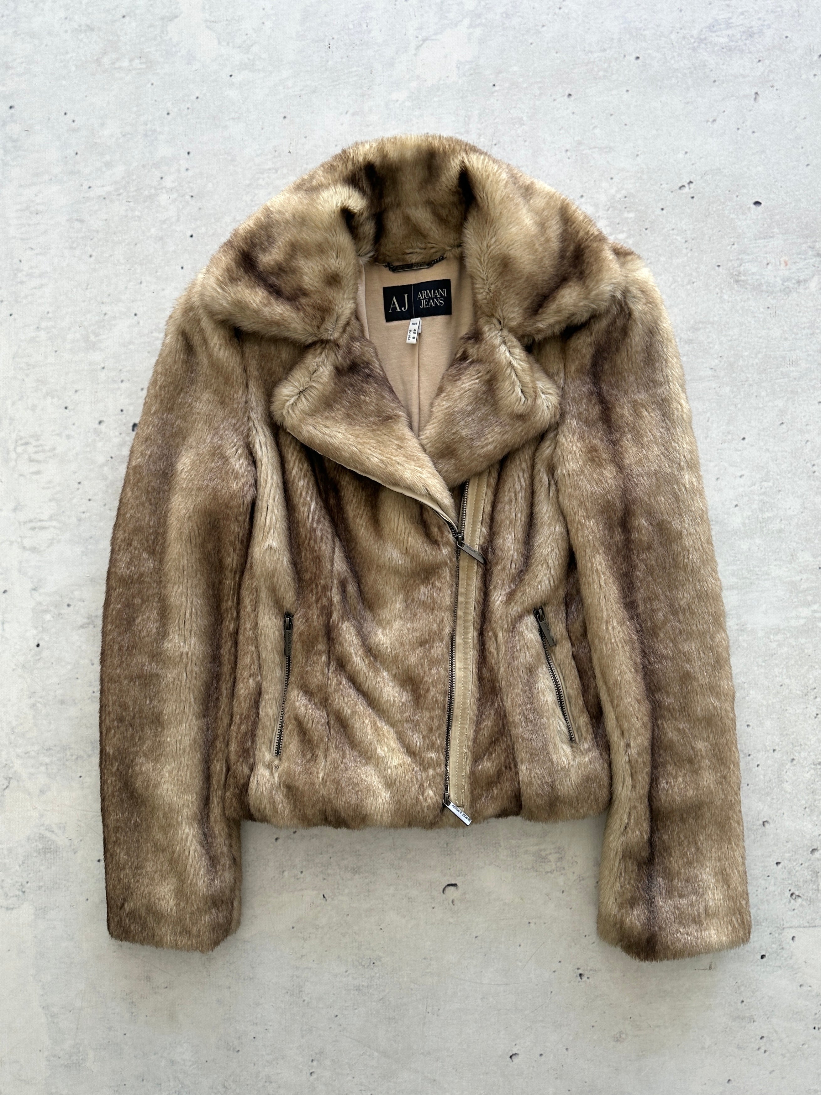 00's Armani Jeans Y2K Faux Fur Zip Up Jacket (Women's XS)