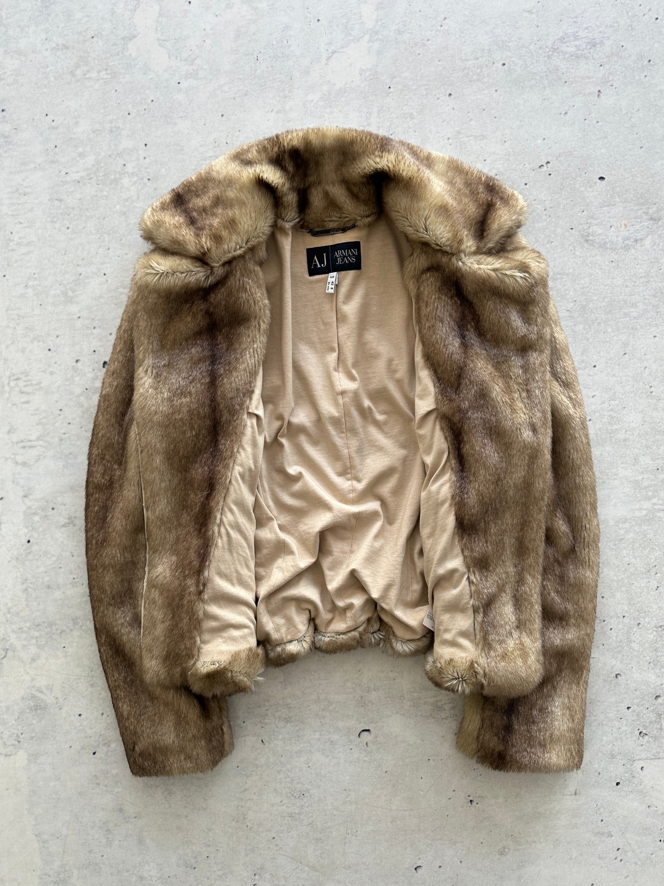 00's Armani Jeans Y2K Faux Fur Zip Up Jacket (Women's XS)