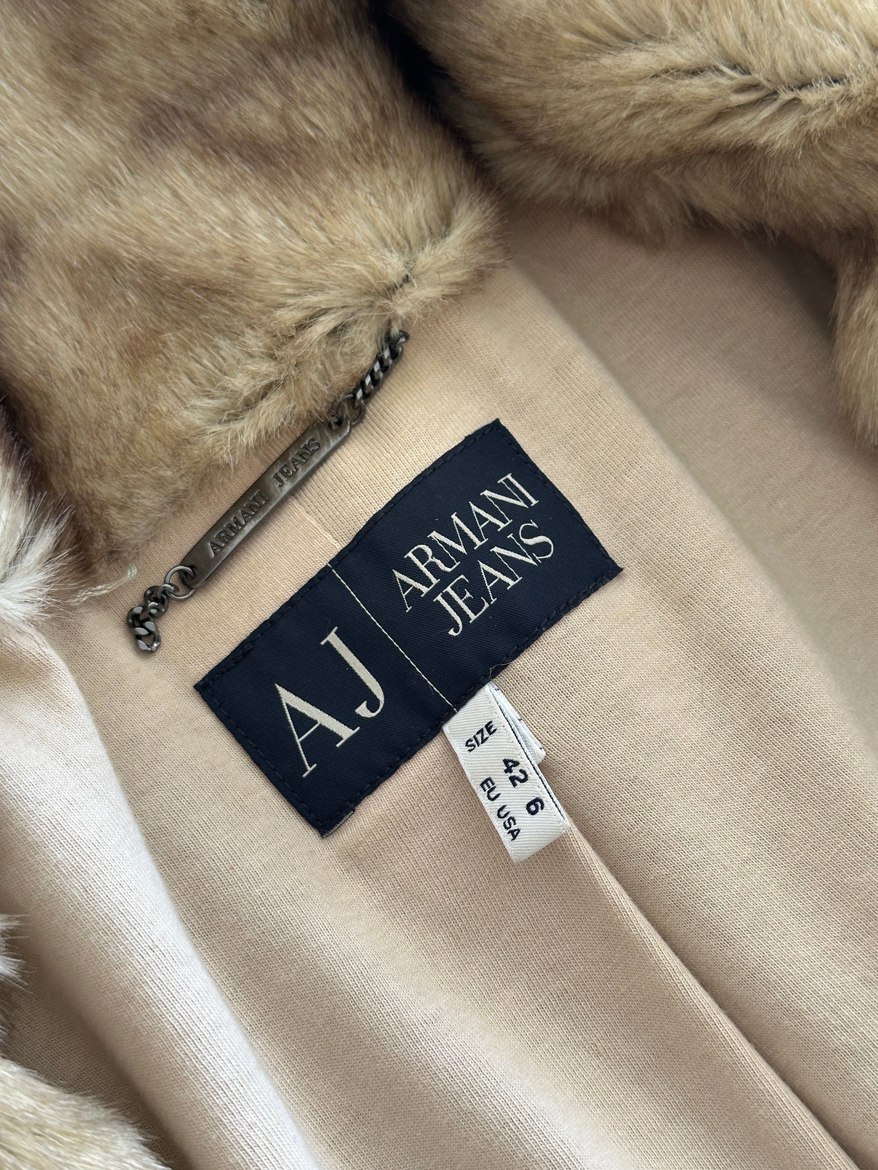 00's Armani Jeans Y2K Faux Fur Zip Up Jacket (Women's XS)