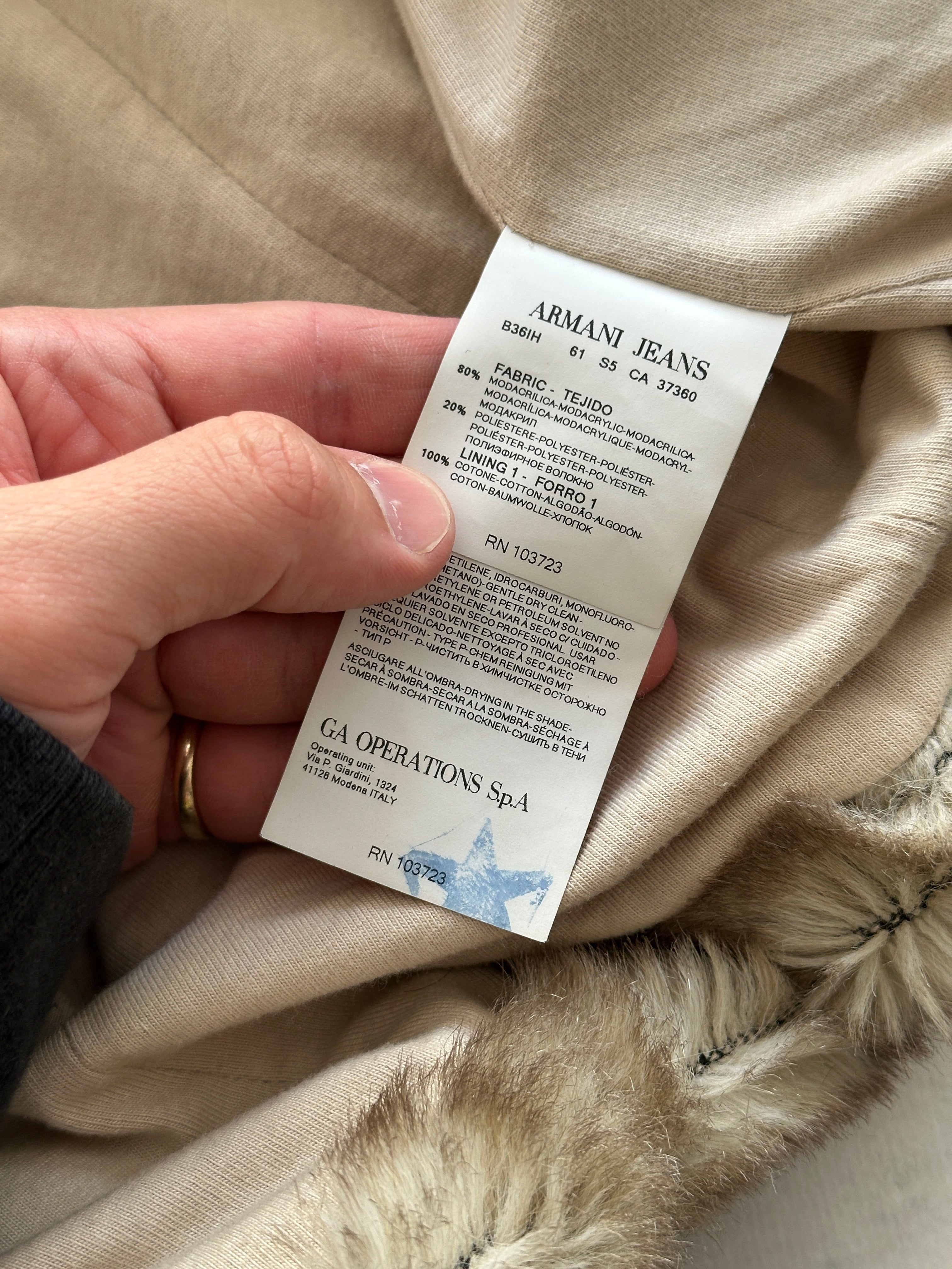 00's Armani Jeans Y2K Faux Fur Zip Up Jacket (Women's XS)