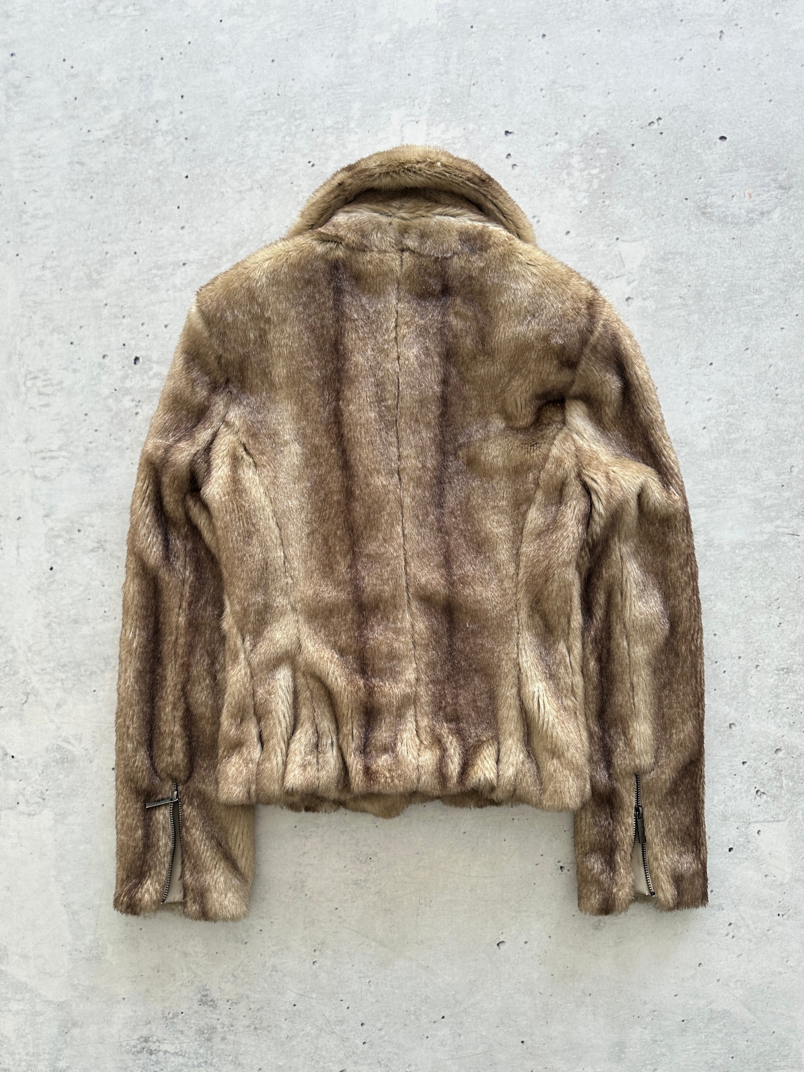 00's Armani Jeans Y2K Faux Fur Zip Up Jacket (Women's XS)