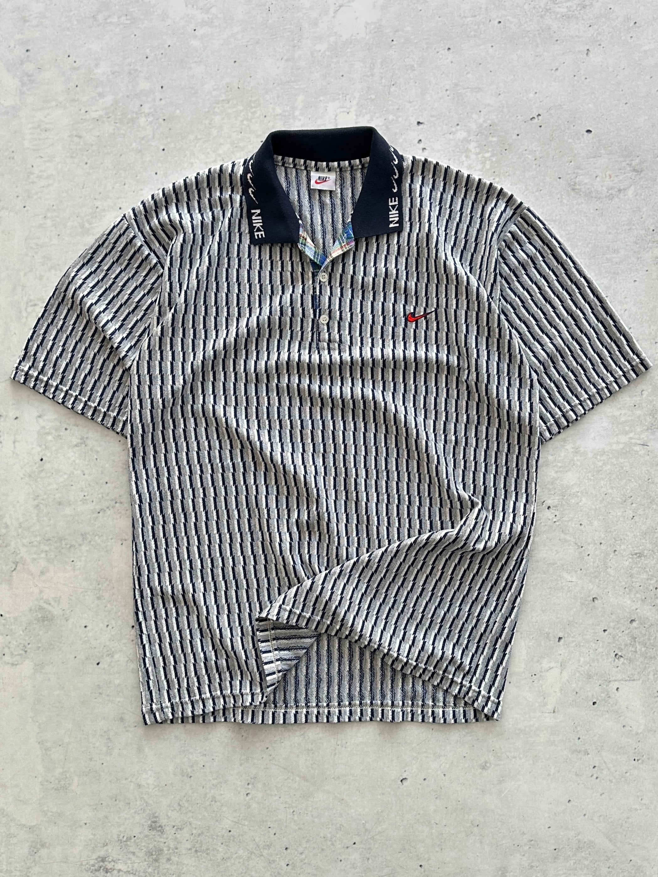 90's Nike Embroidered Swoosh Textured Polo Shirt (L)