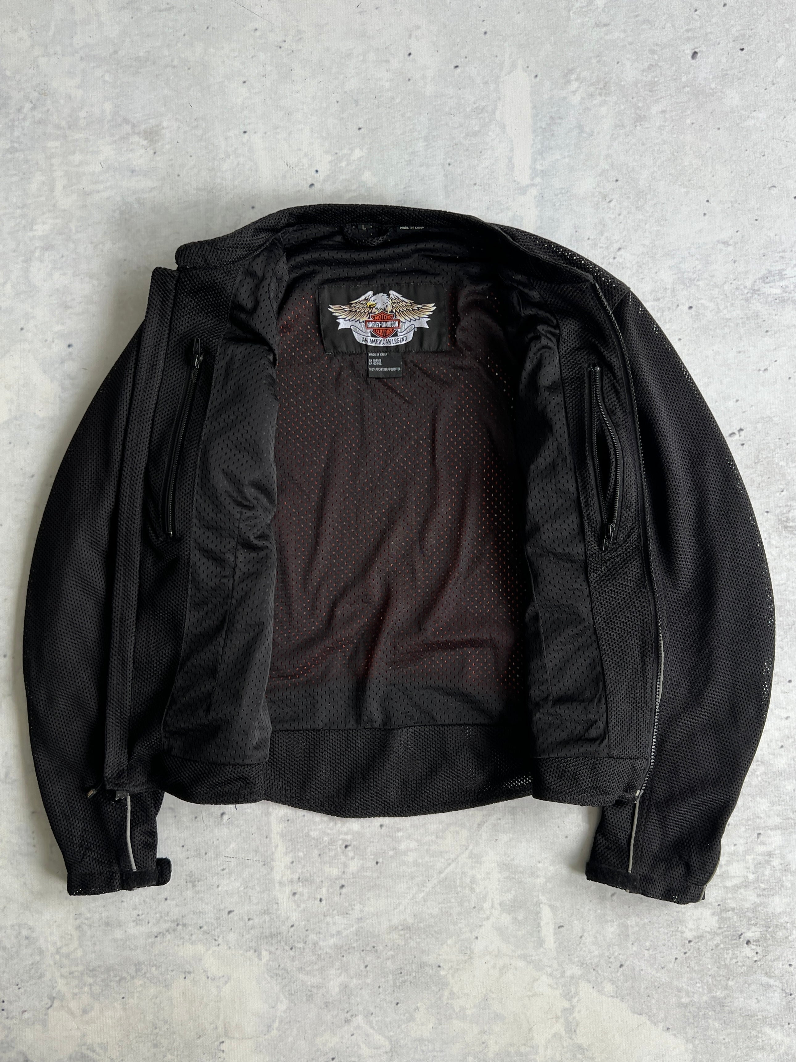 90's Harley Davidson Mesh Zip Up Motorcycle Jacket (Women's L)