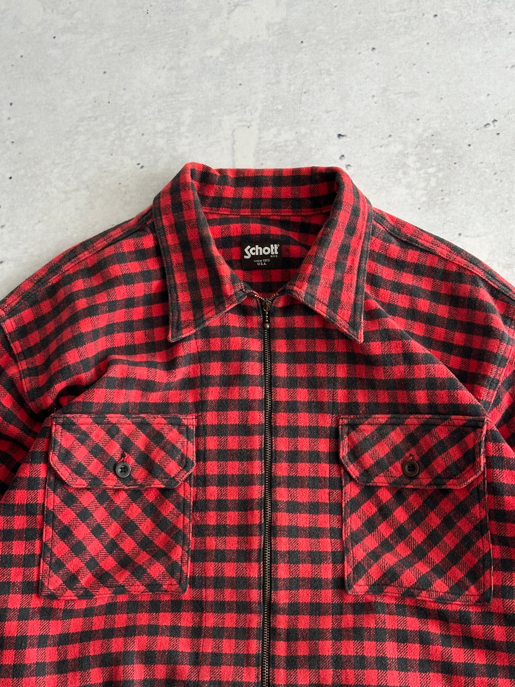 Schott NYC Heavyweight Plaid Zip Up Overshirt (M)