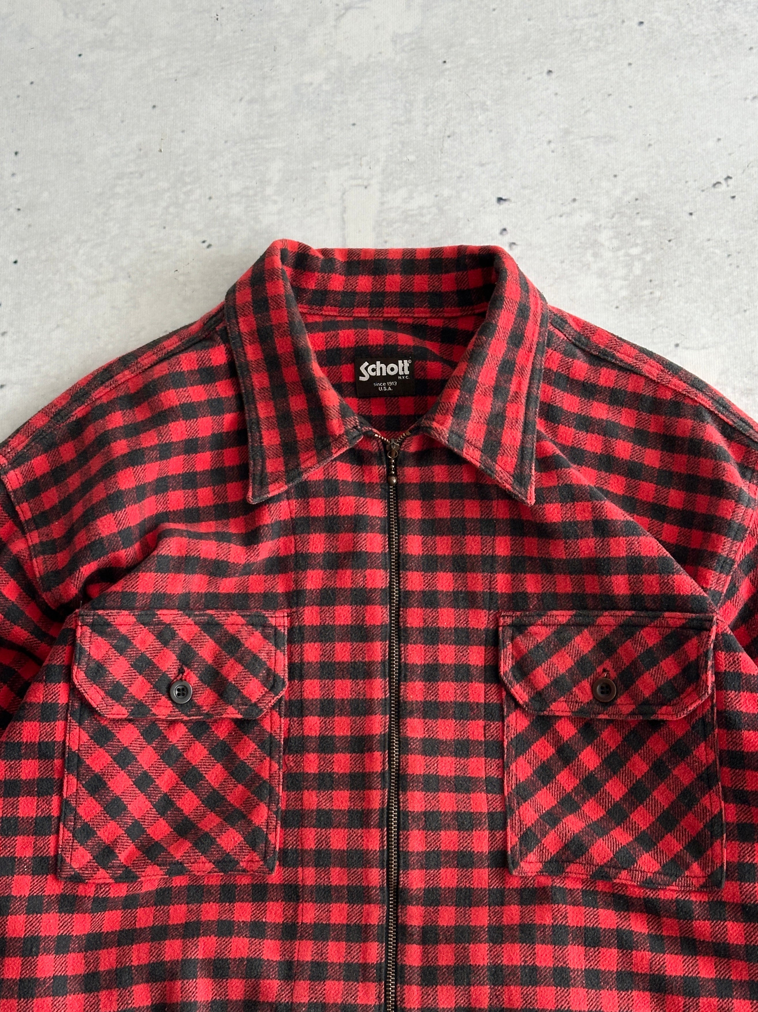 Schott NYC Heavyweight Plaid Zip Up Overshirt (M)