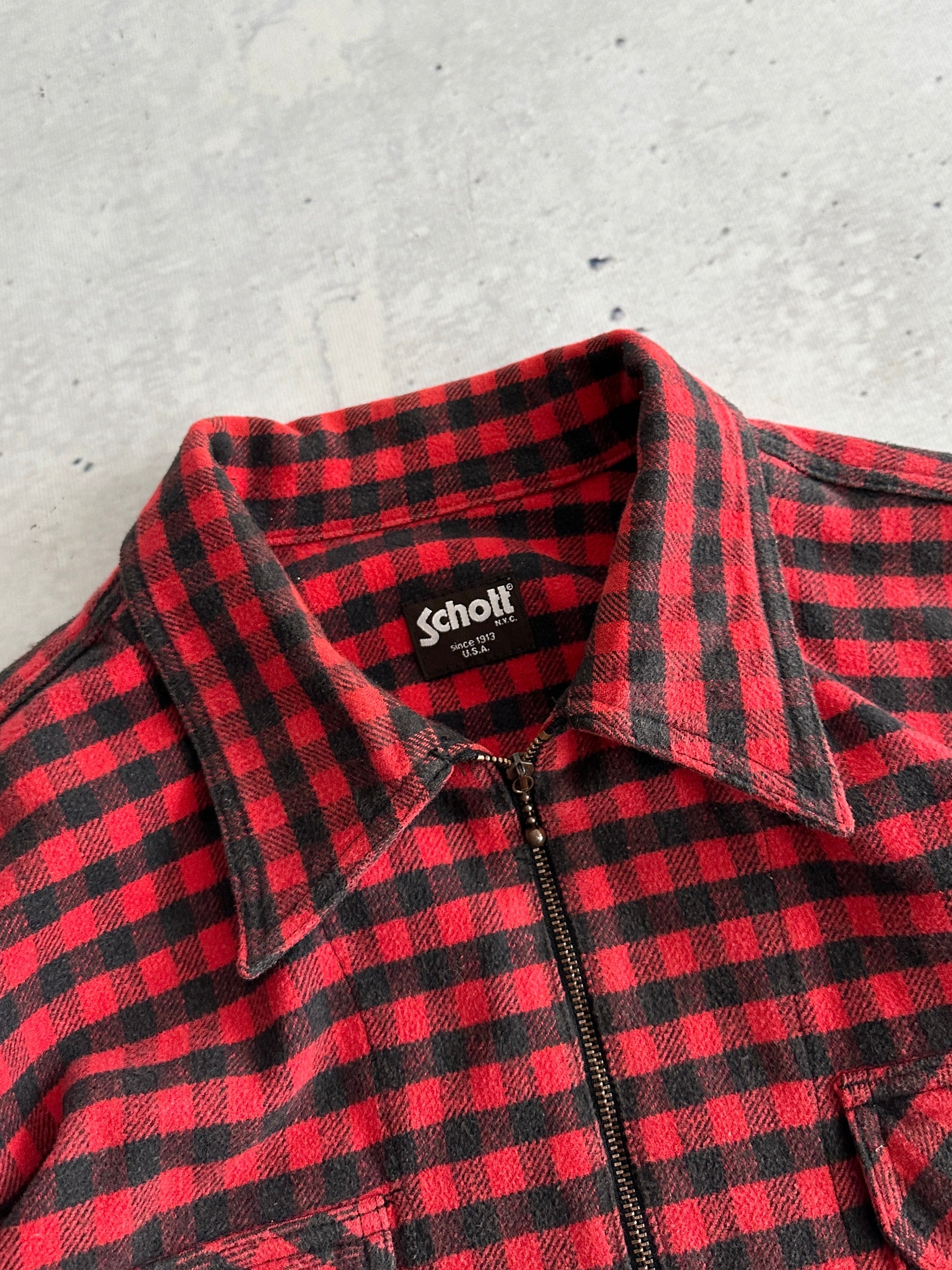 Schott NYC Heavyweight Plaid Zip Up Overshirt (M)
