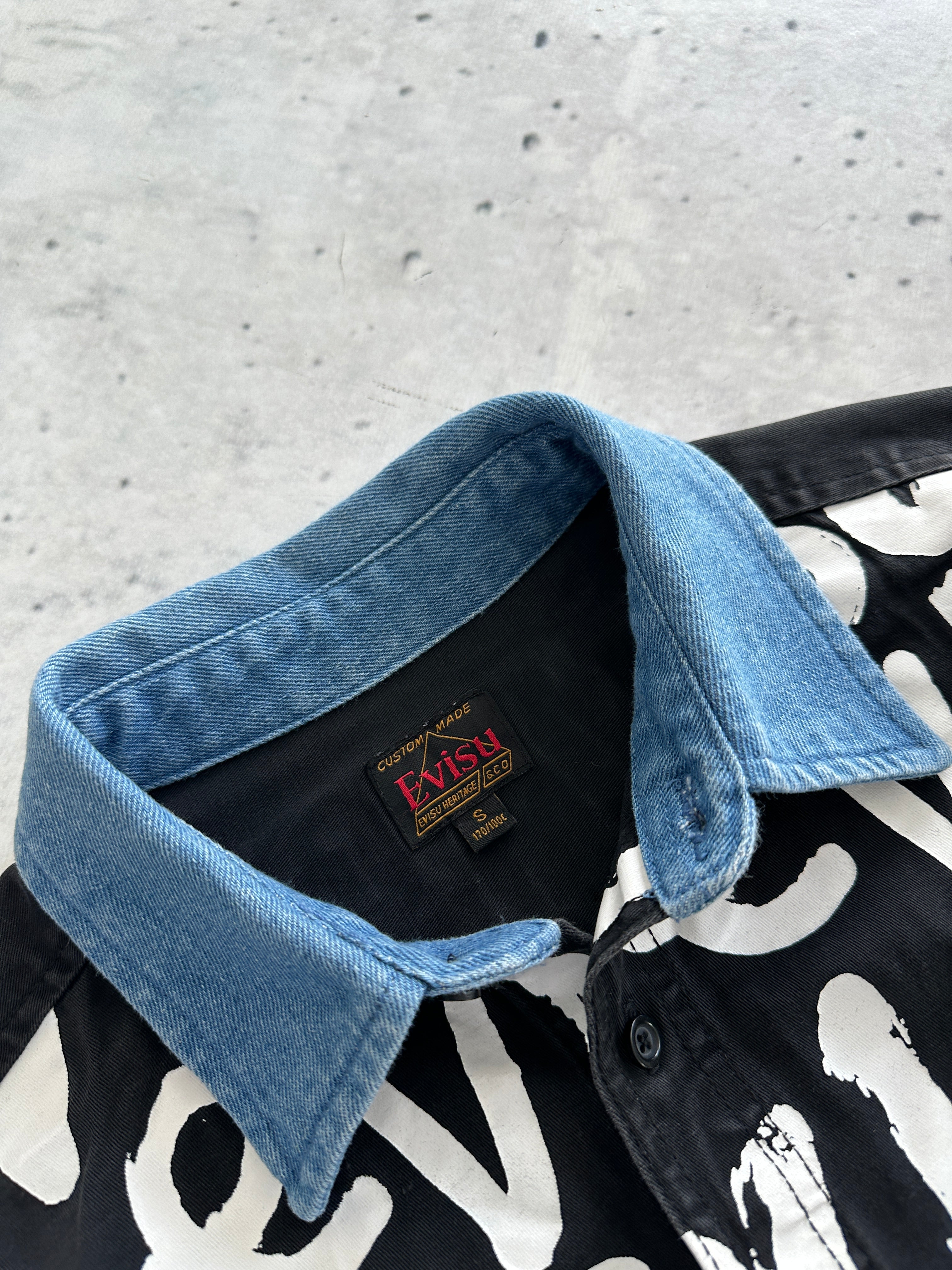 00's Evisu rare staff AOP Spell Out Denim Shirt (S)