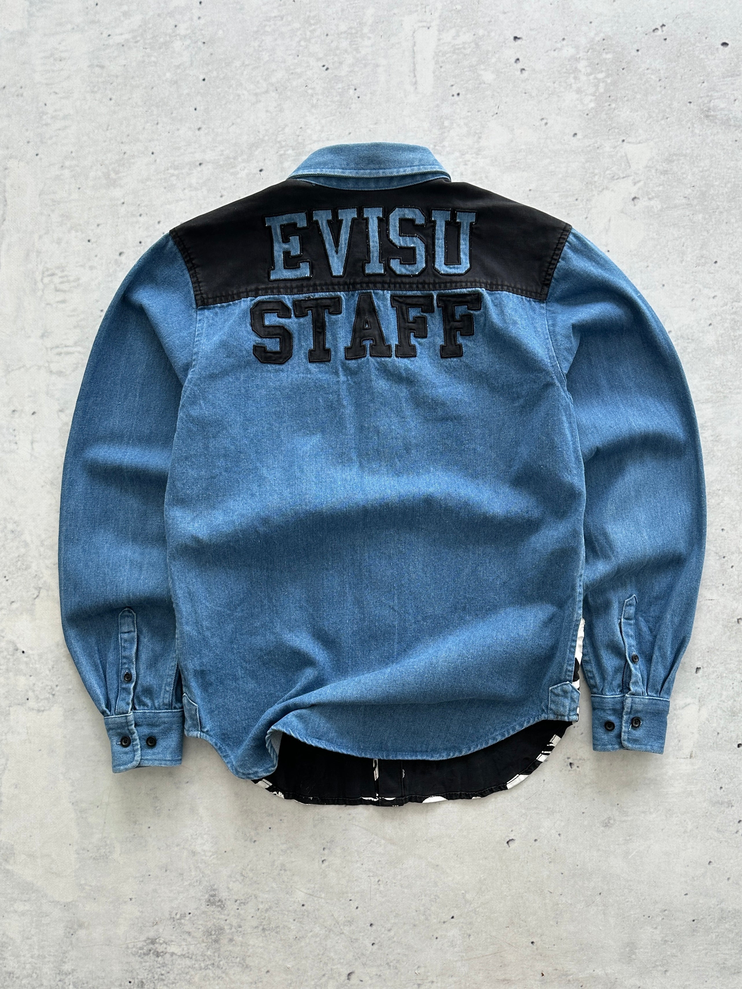 00's Evisu rare staff AOP Spell Out Denim Shirt (S)