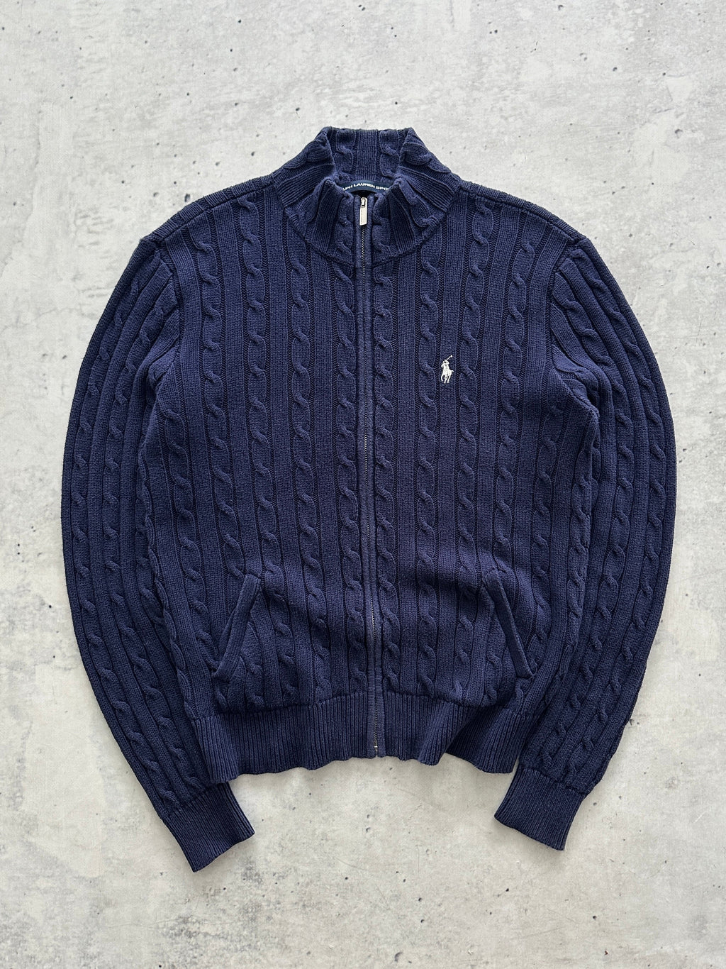 Ralph Lauren Cable Knit Zip Up Jumper (Women's L)