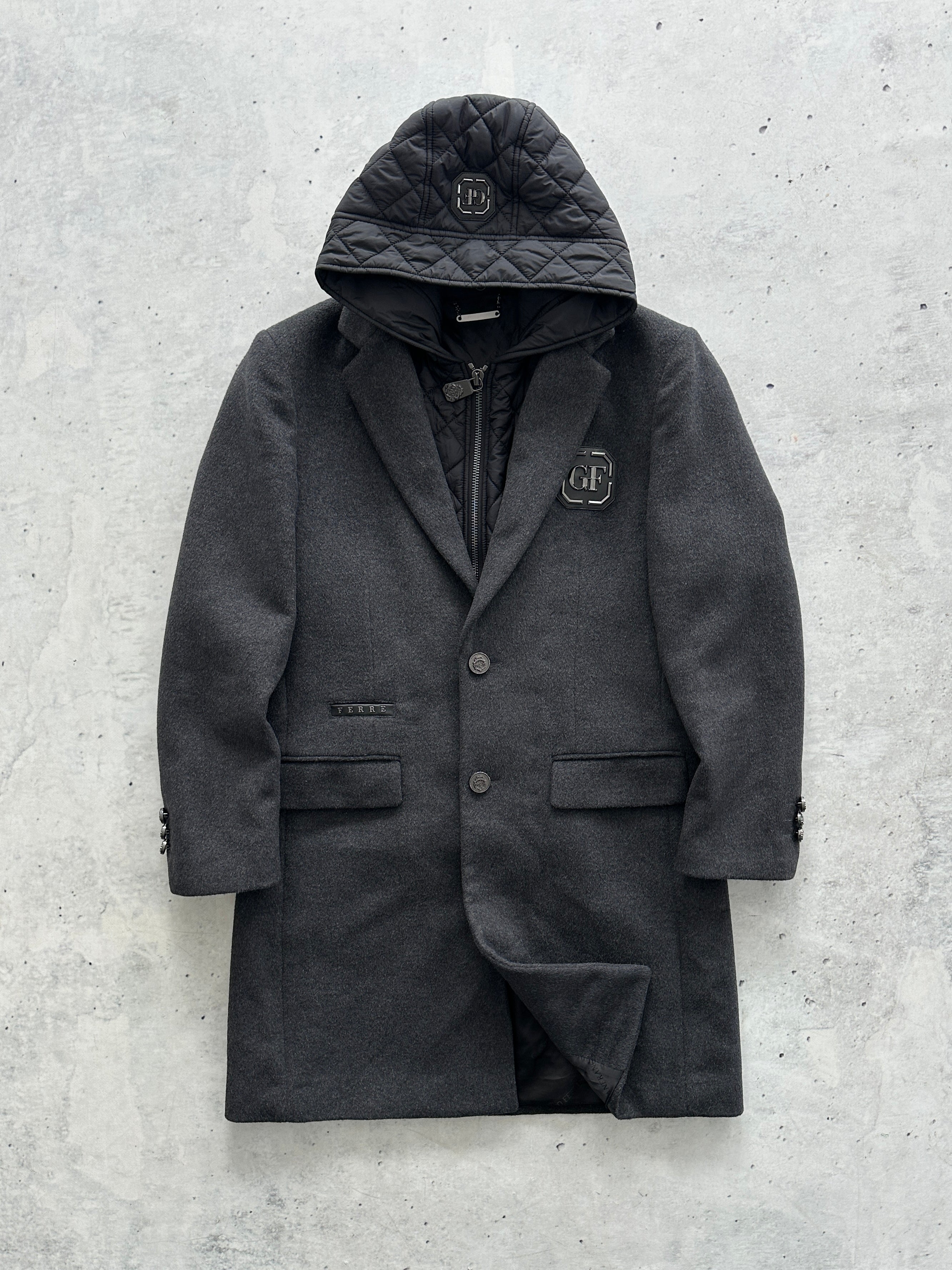 Gianfranco Ferré Wool Detachable Hooded Coat (M)