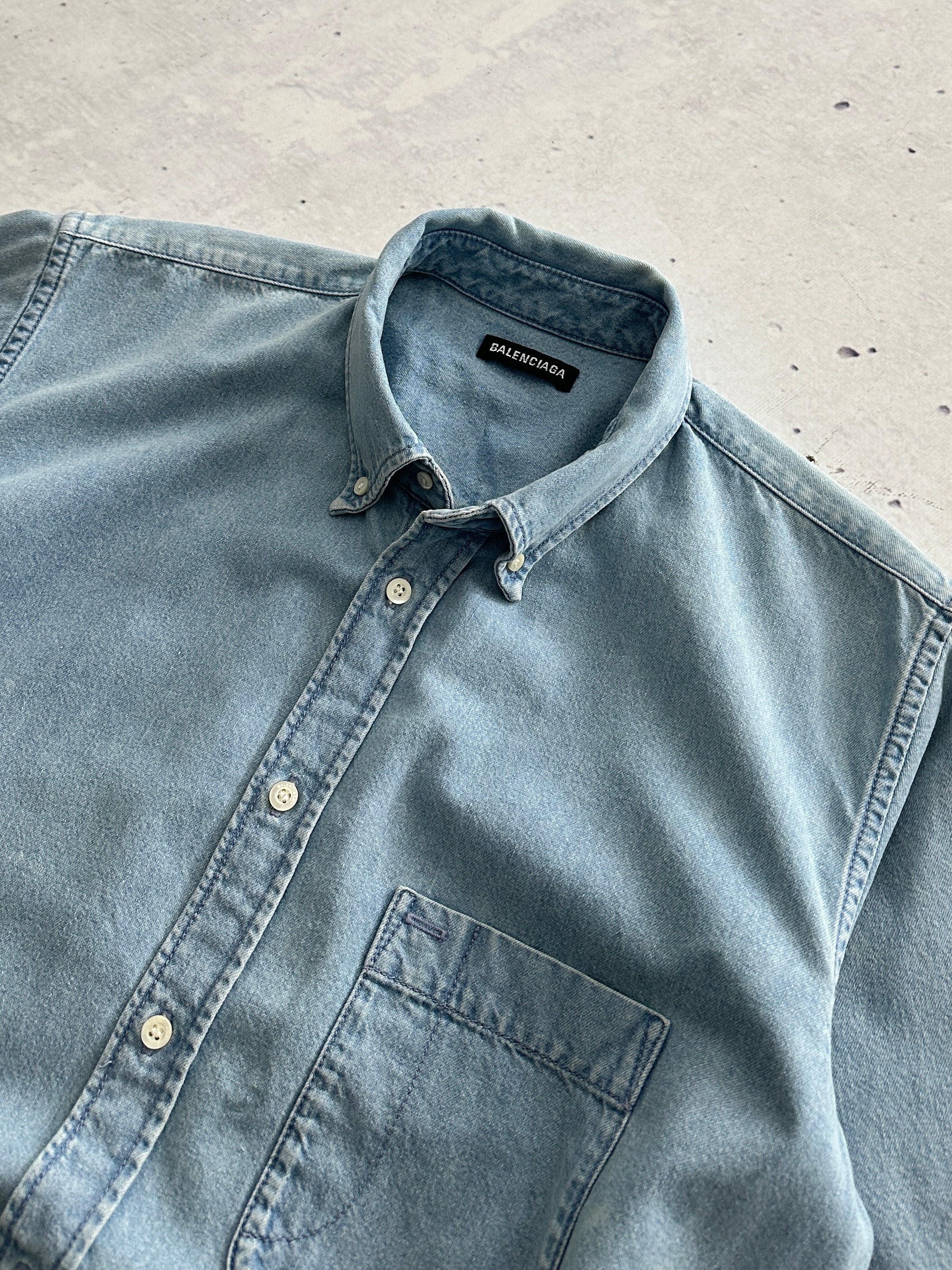 Balenciaga Raw Edge Spell Out Denim Shirt (L)
