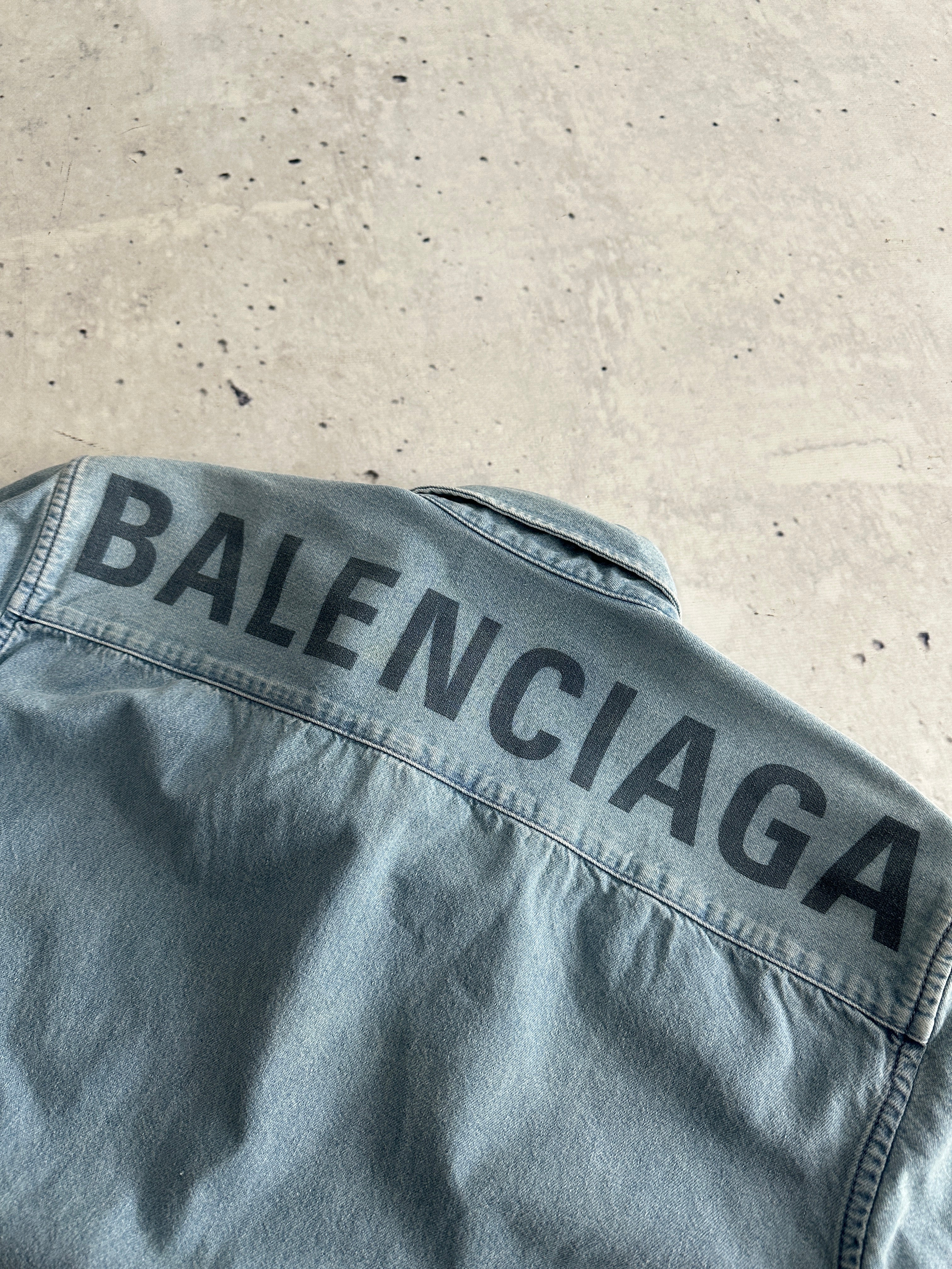 Balenciaga Raw Edge Spell Out Denim Shirt (L)