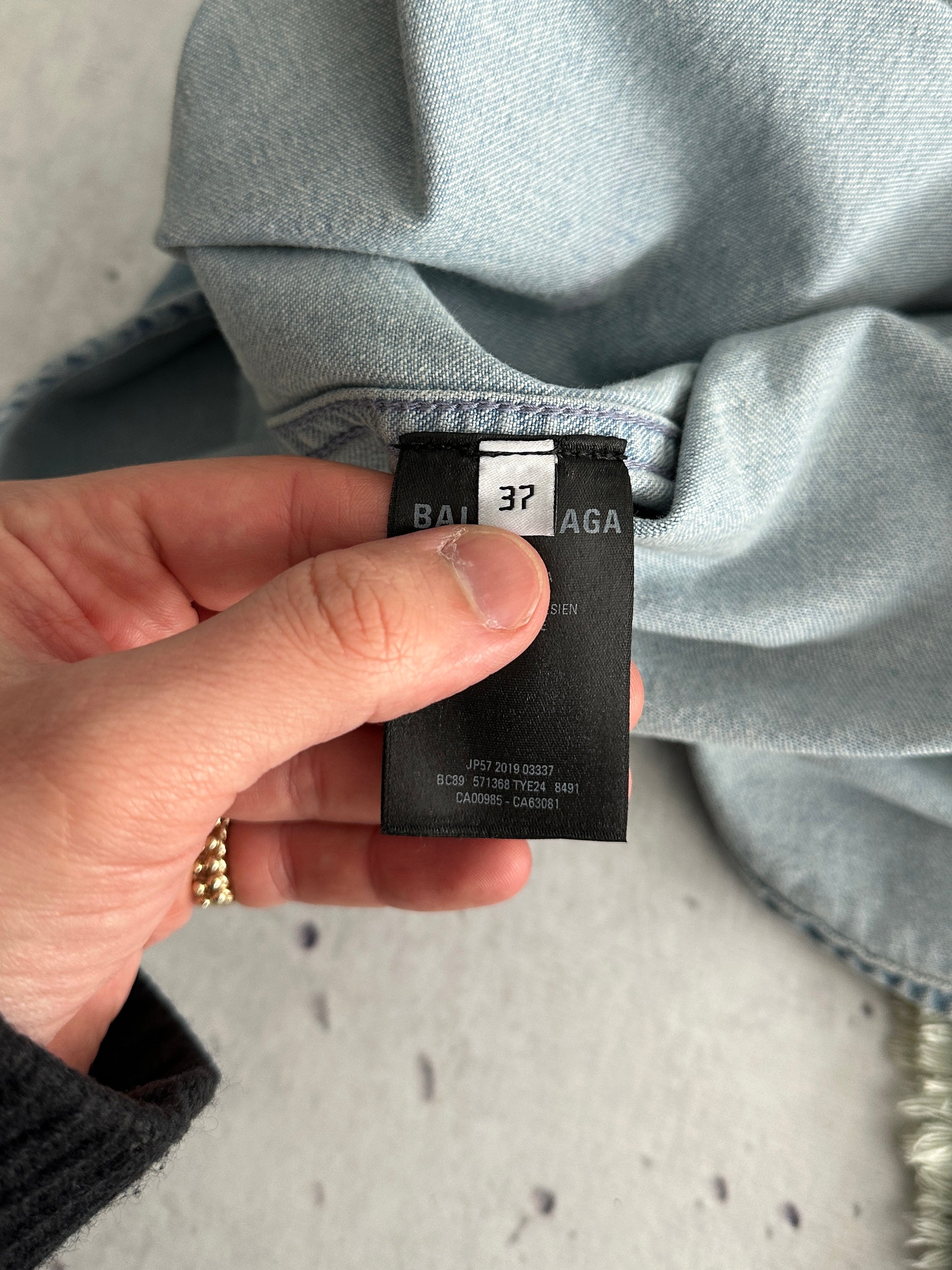 Balenciaga Raw Edge Spell Out Denim Shirt (L)