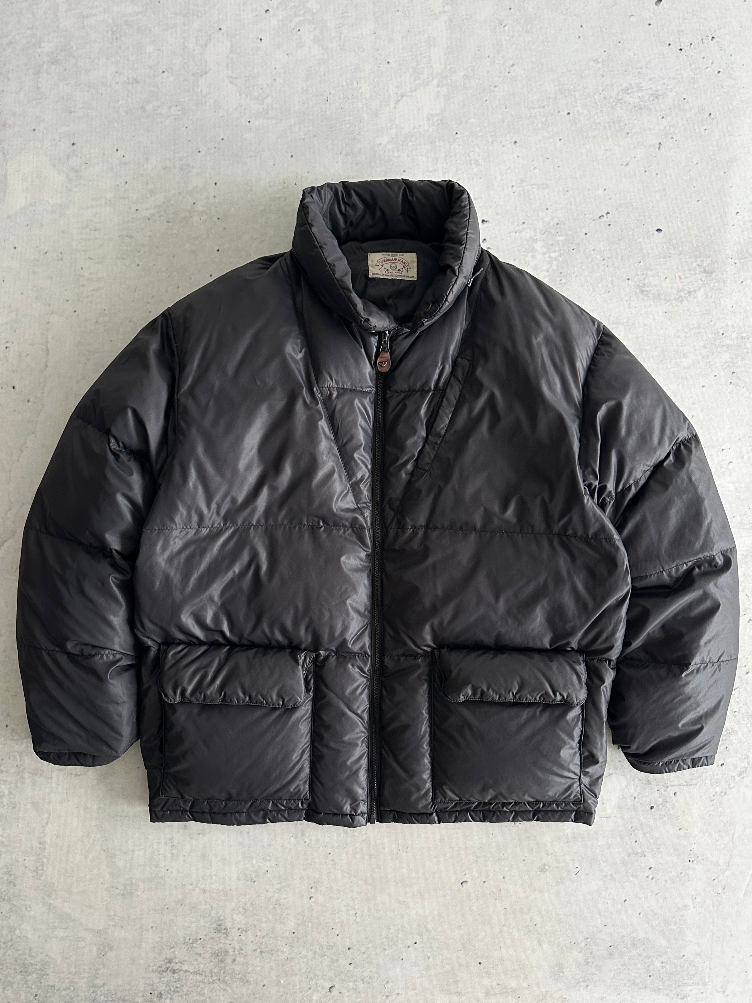90's Armani Jeans Down Fill Zip Up Puffer Jacket (XL)