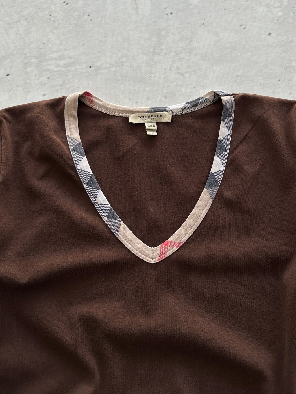 00's Burberry Nova Check 3/4 Sleeve Top (Women's L)