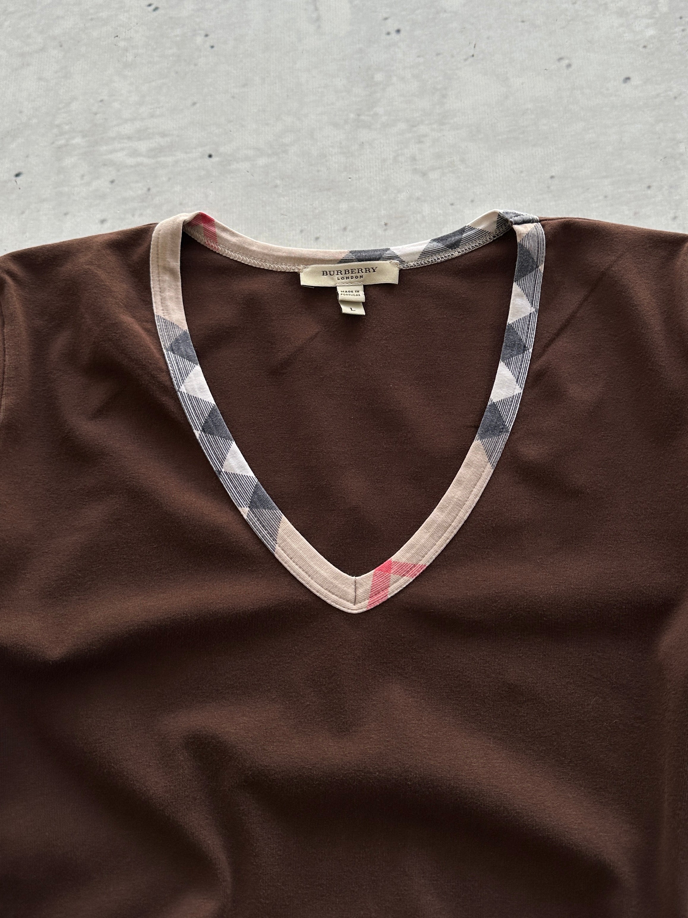 00's Burberry Nova Check 3/4 Sleeve Top (Women's L)