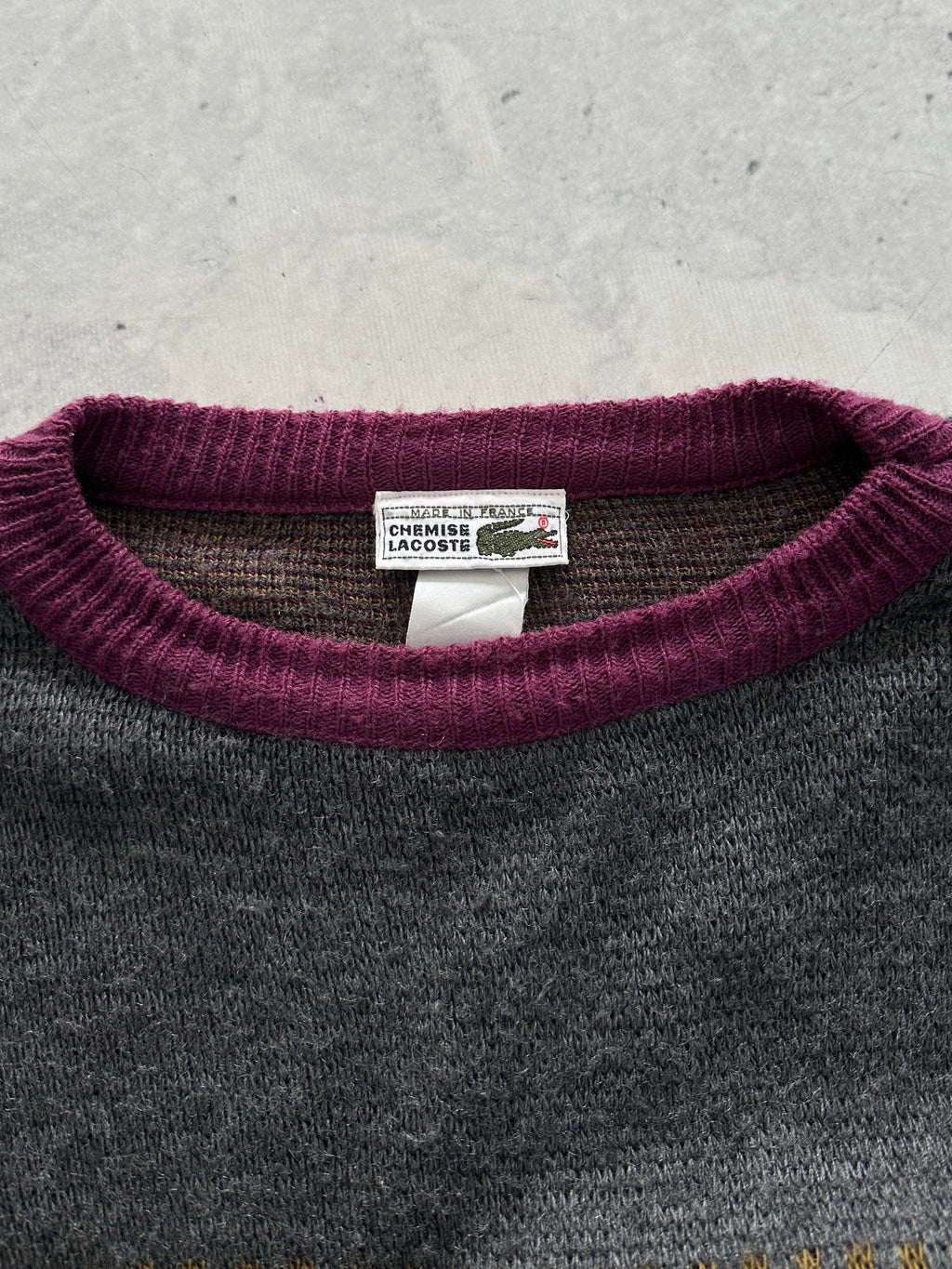 80's Chemise Lacoste Patterned Crewneck Knit Jumper (XL)
