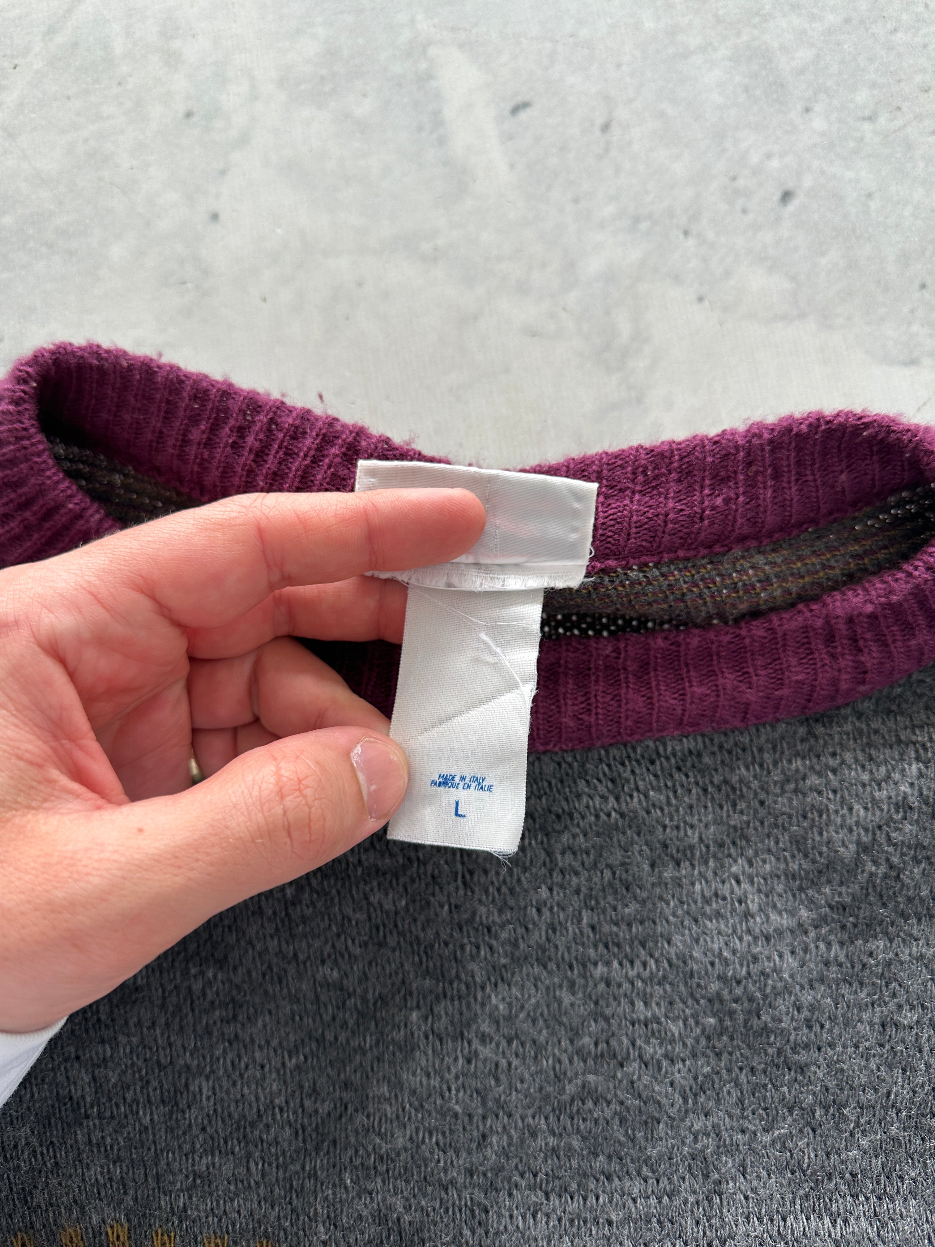 80's Chemise Lacoste Patterned Crewneck Knit Jumper (XL)