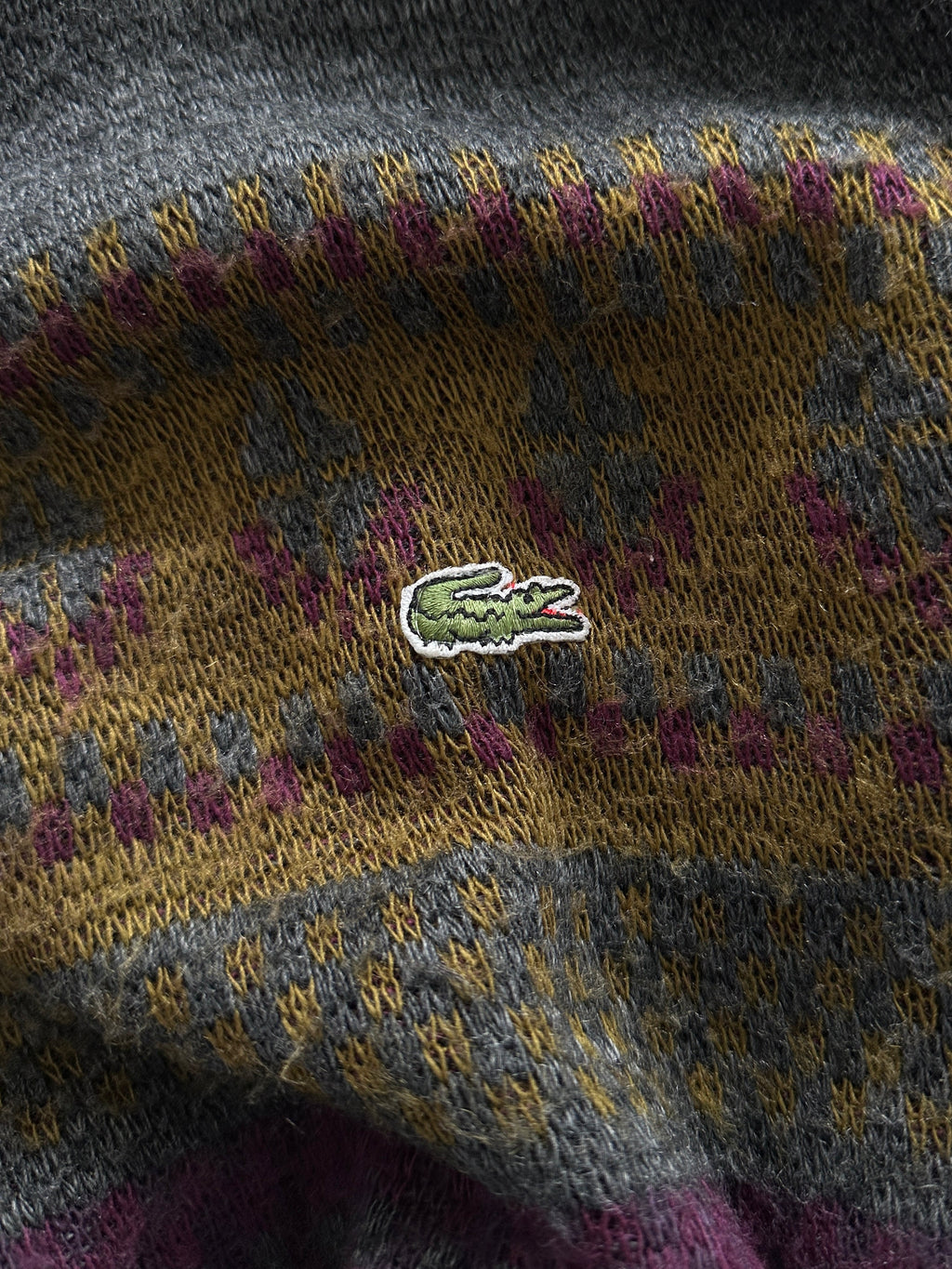 80's Chemise Lacoste Patterned Crewneck Knit Jumper (XL)