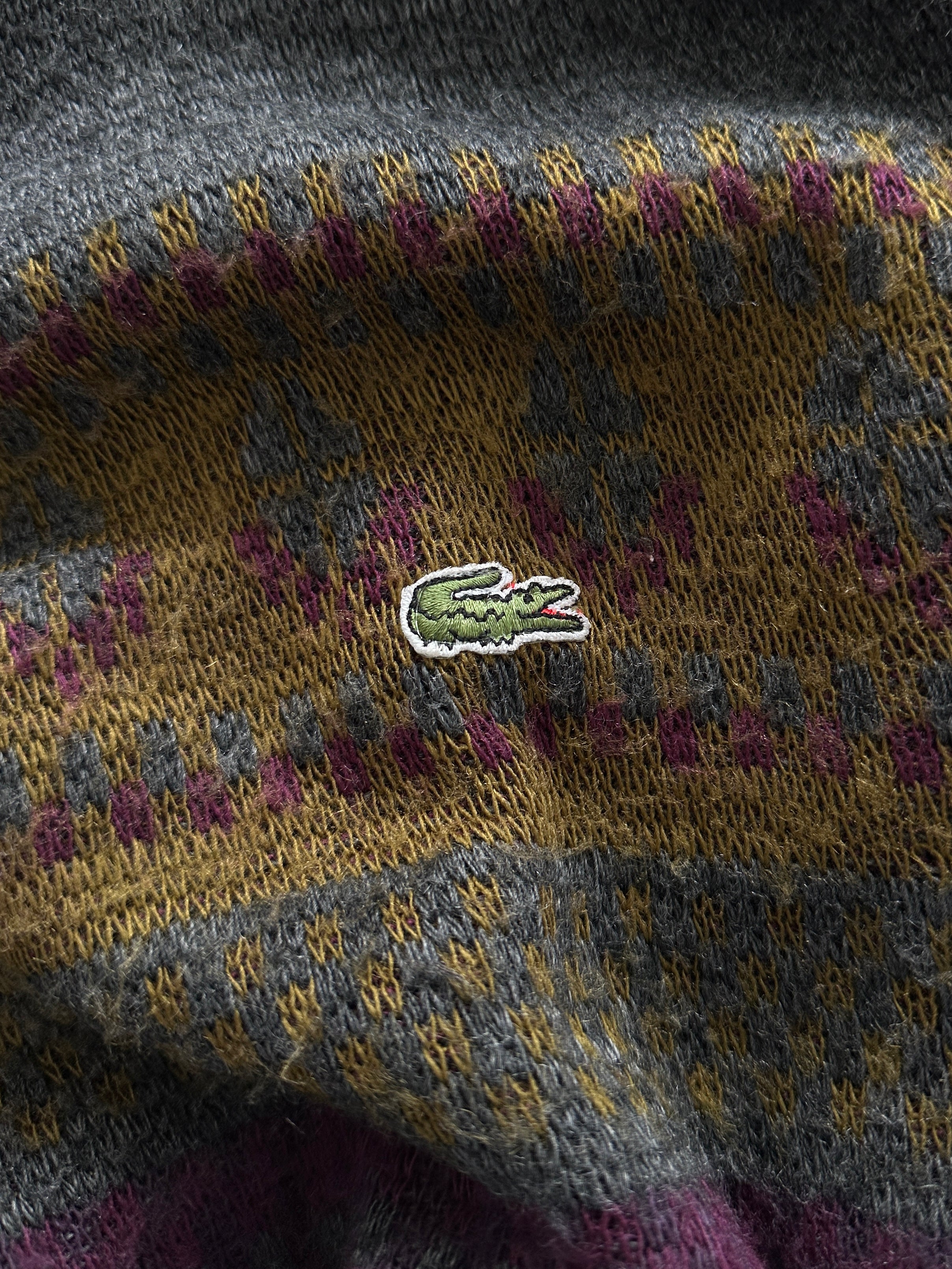 80's Chemise Lacoste Patterned Crewneck Knit Jumper (XL)