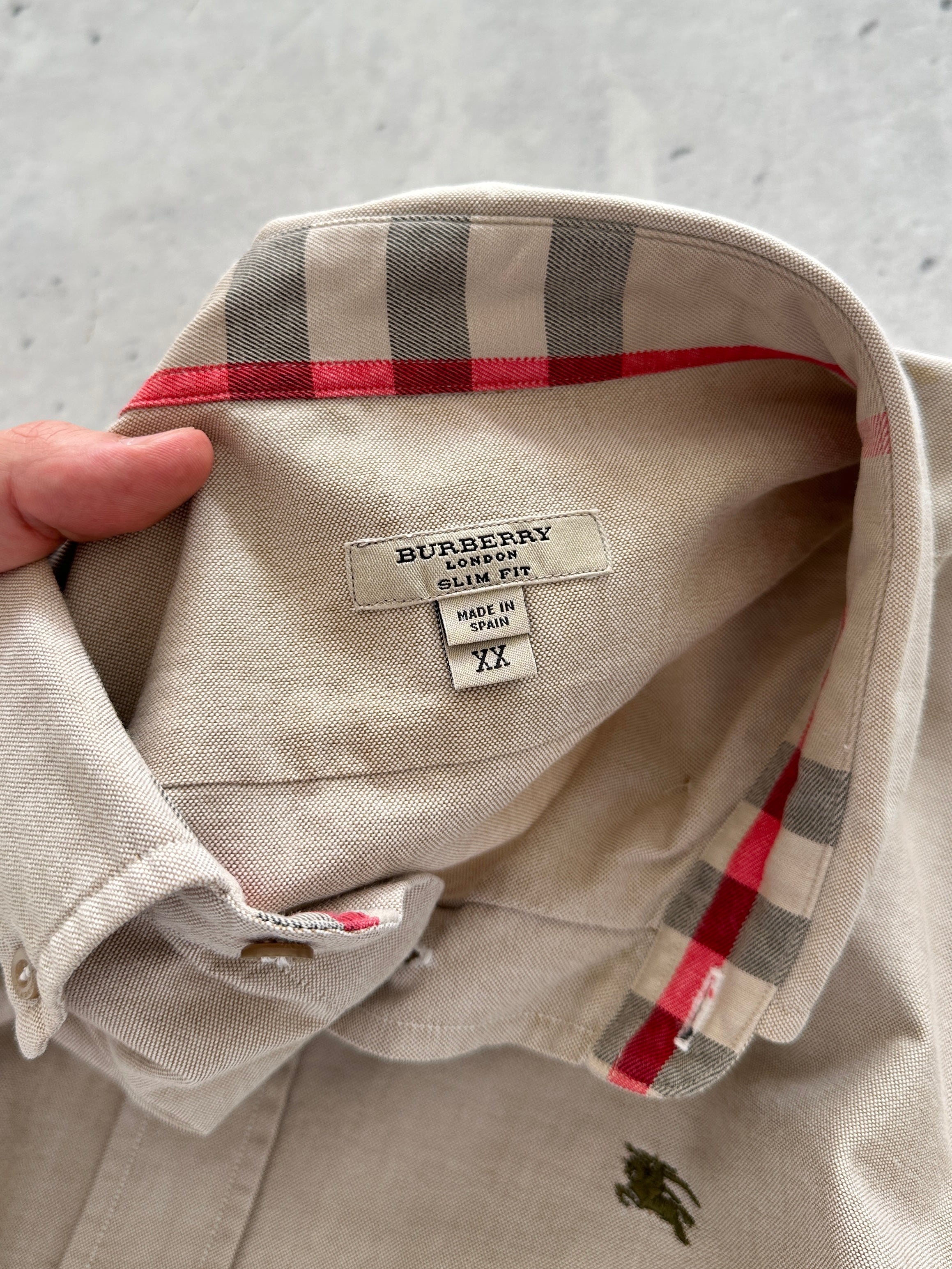 00's Burberry Nova Check Linen / Cotton Long Sleeve Shirt (XXL)