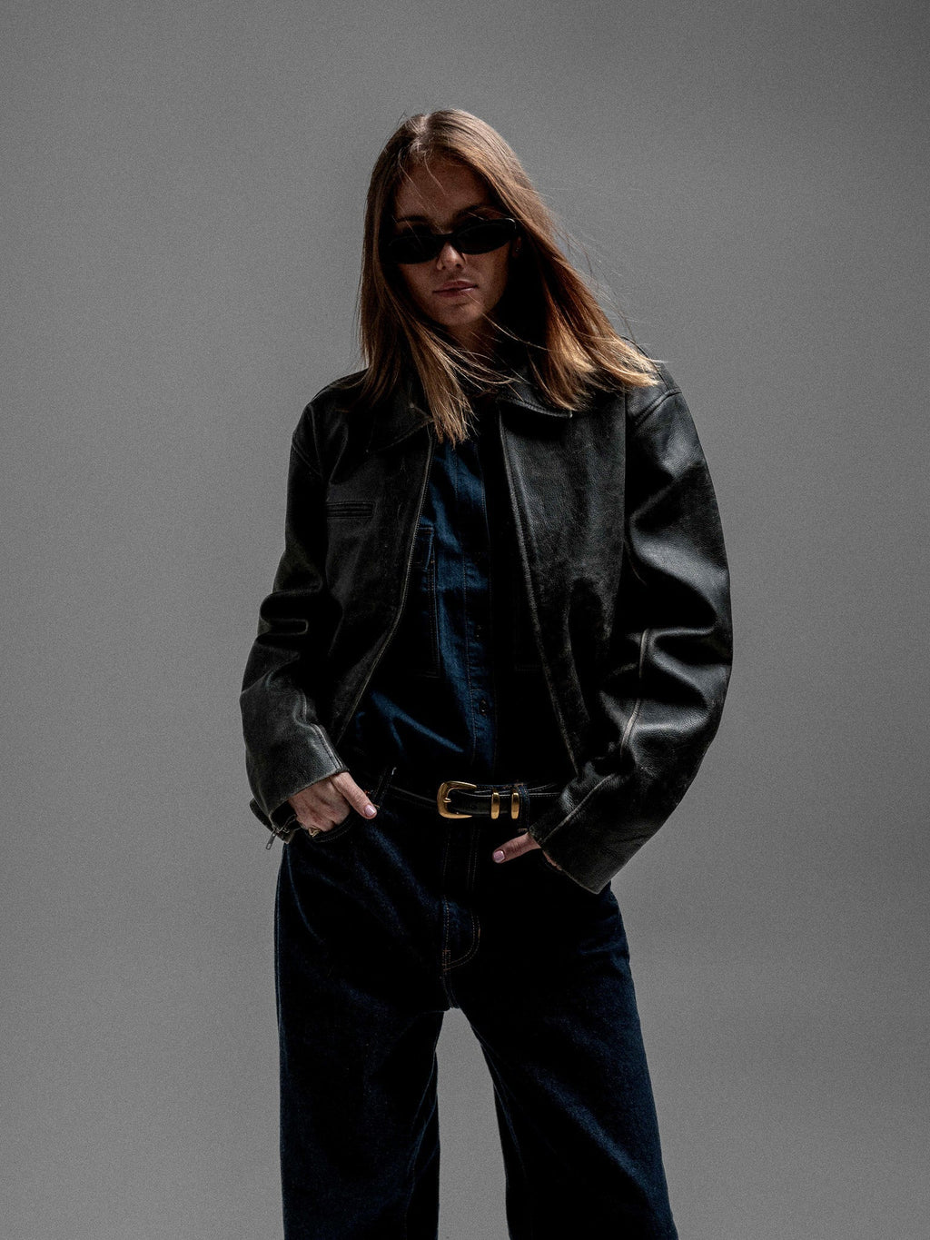 Everyday Boxy Leather Jacket - Jet Black